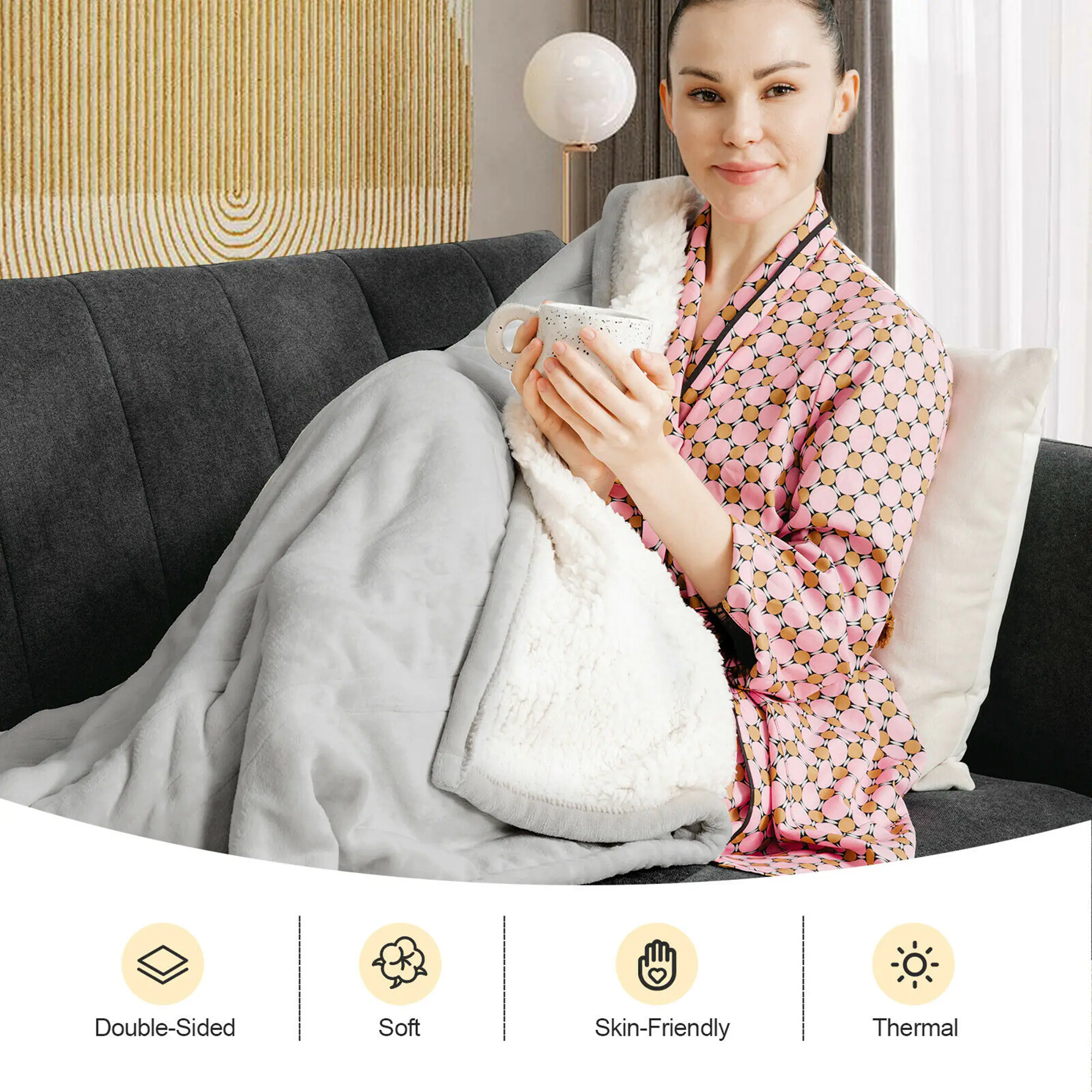 The text on the image reads "Double-Sided Soft Skin-Friendly Thermal."