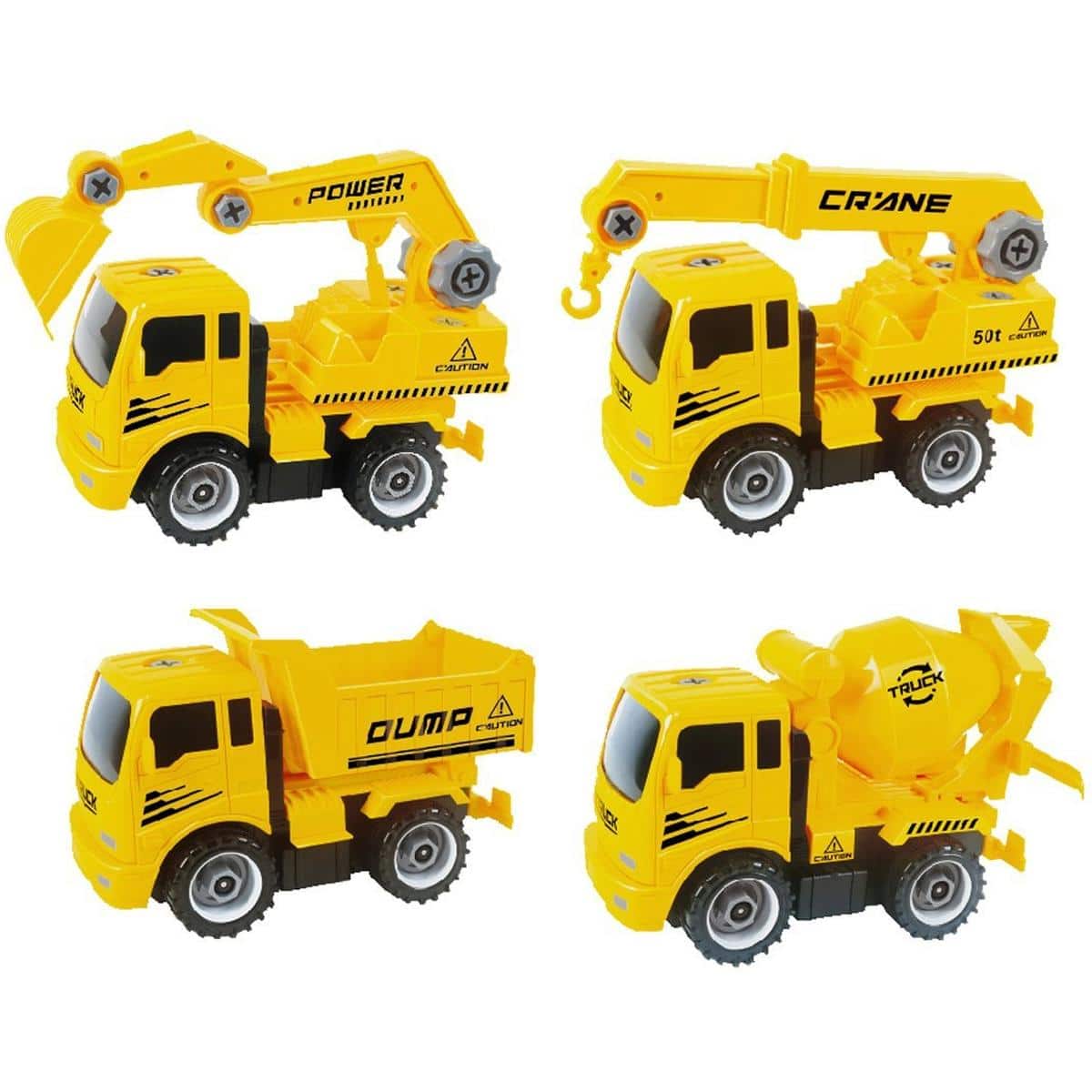 JuzToys - STEM Toys Building Toys For Kids, Take-A-Part Friction Powered Construction Toy With Crane, Excavator, Mixer, Dump Truck - Multi