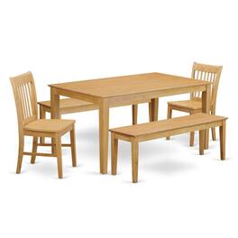 East West Furniture - 5 PC Dining room set - Kitchen Table and 2 Dining Chairs and 2 Wooden benches - Oak