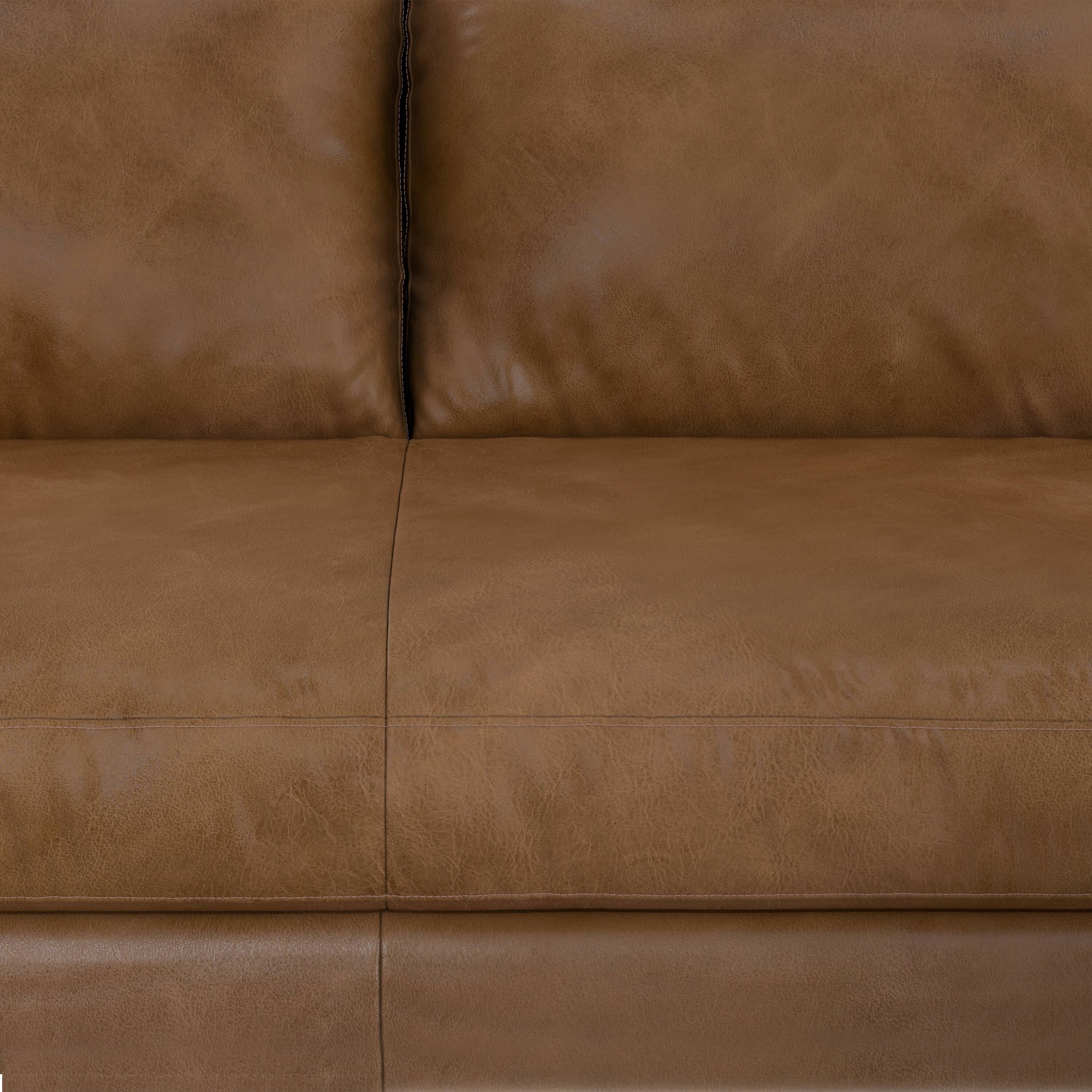 Alt View 1. Simpli Home - Morrison 89 inch Wide Mid-Century Modern Sofa in Caramel Brown Top Grain Genuine Leather - Caramel Brown.
