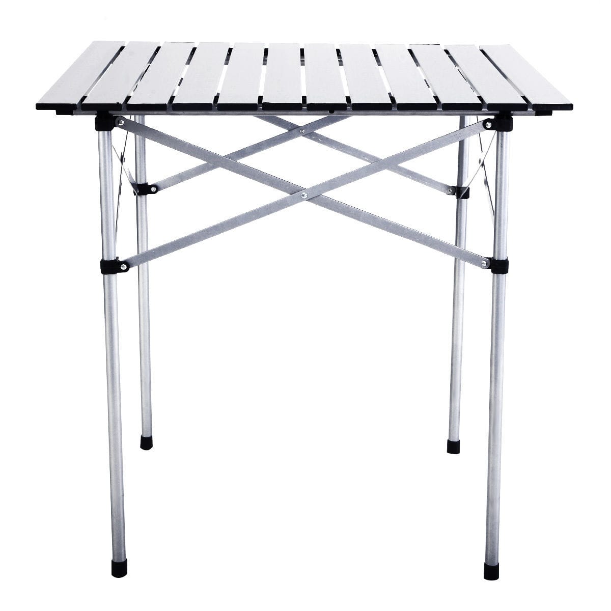 Front. Costway - Roll Up Portable Folding Camping Square Aluminum Picnic Table w/Bag (27-3/5'' ) - Silver.