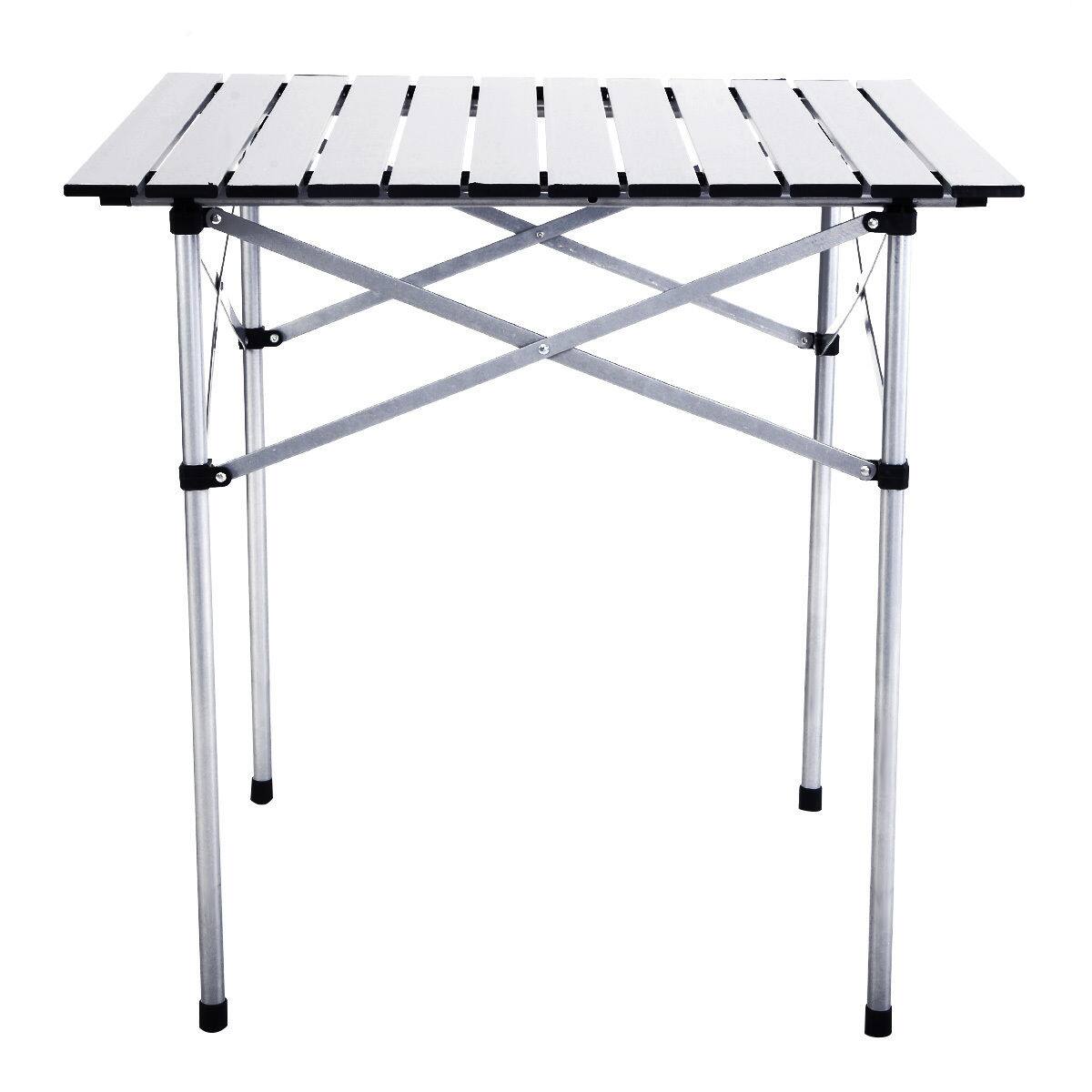 Costway - Roll Up Portable Folding Camping Square Aluminum Picnic Table w/Bag (27-3/5'' ) - Silver