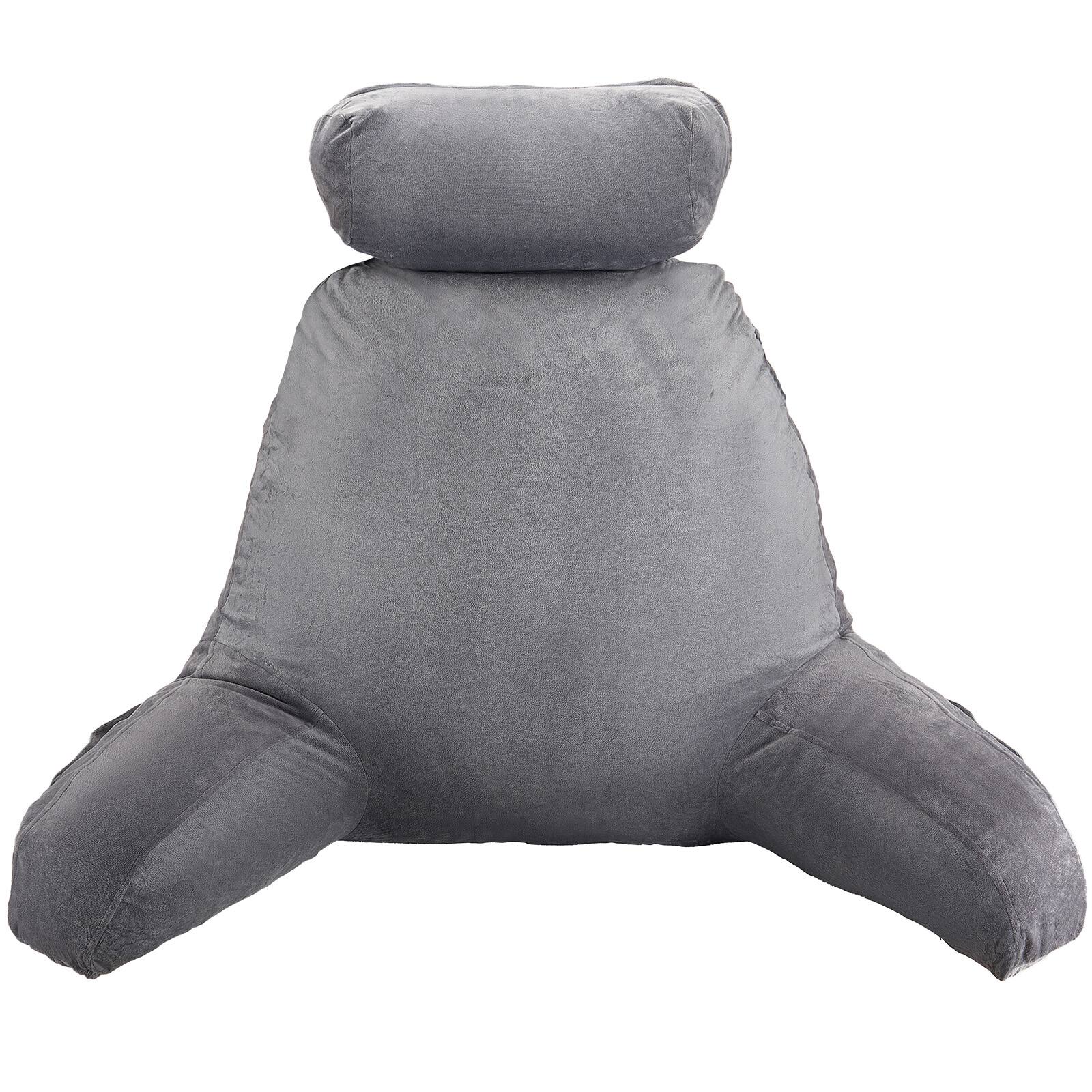 Alt View 5. VEVOR - Reading Pillow, Large Bed Pillow with Removable Headrest, Back Pillow with 3 Pockets, Shredded Memory Foam - Grey.