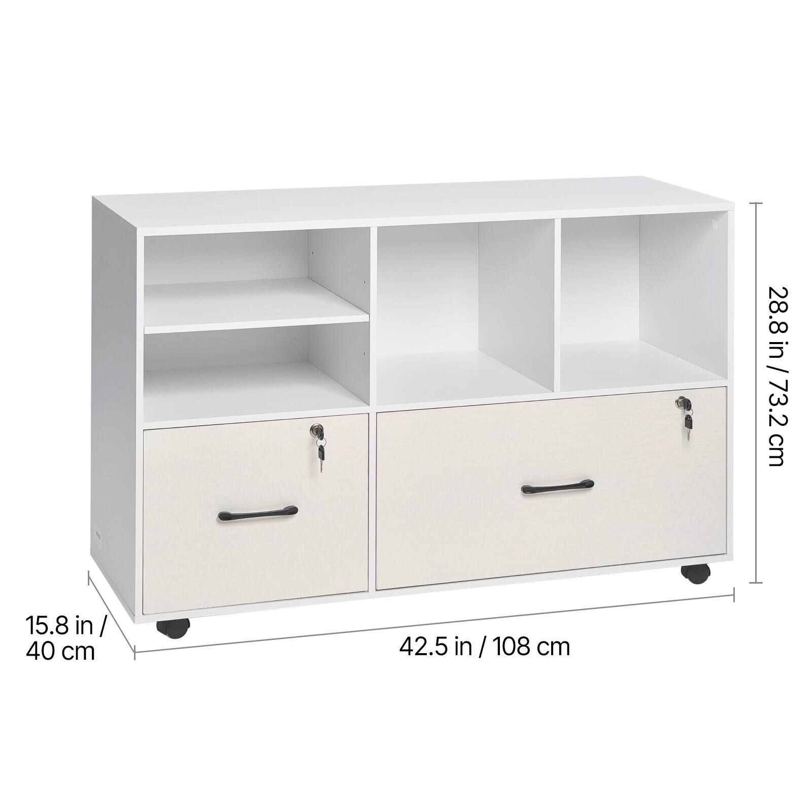 28.8 in / 73.2 cm  
15.8 in / 40 cm  
42.5 in / 108 cm