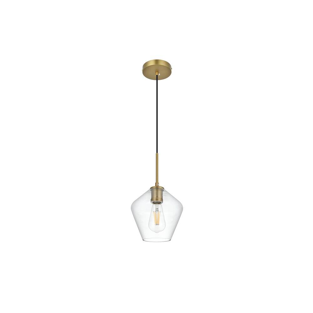 Angle. Living District - Gene 8 Inch Pendant Clear Shade in Satin Gold - Satin Gold And Clear.
