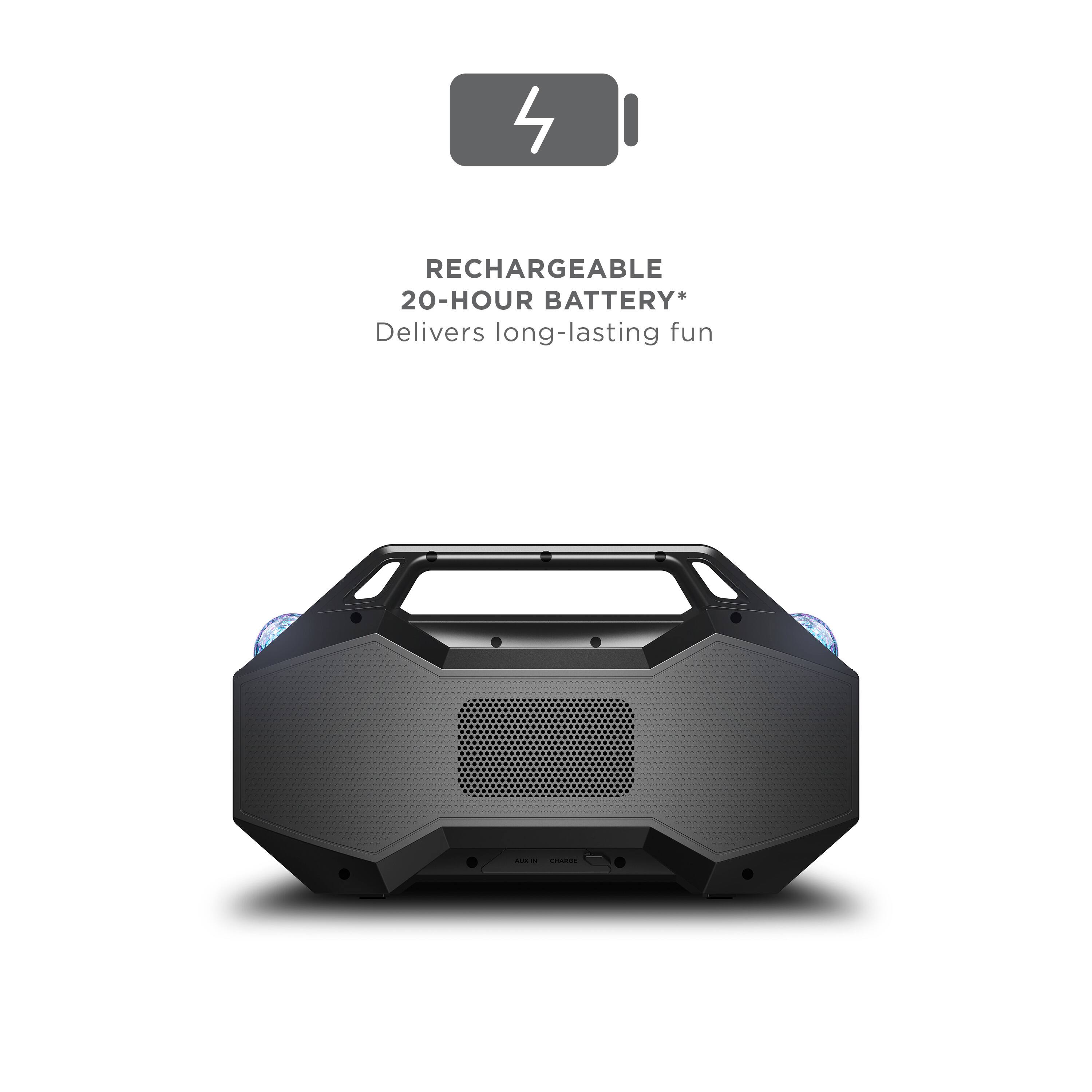 "4 RECHARGEABLE 20-HOUR BATTERY* Delivers long-lasting fun."