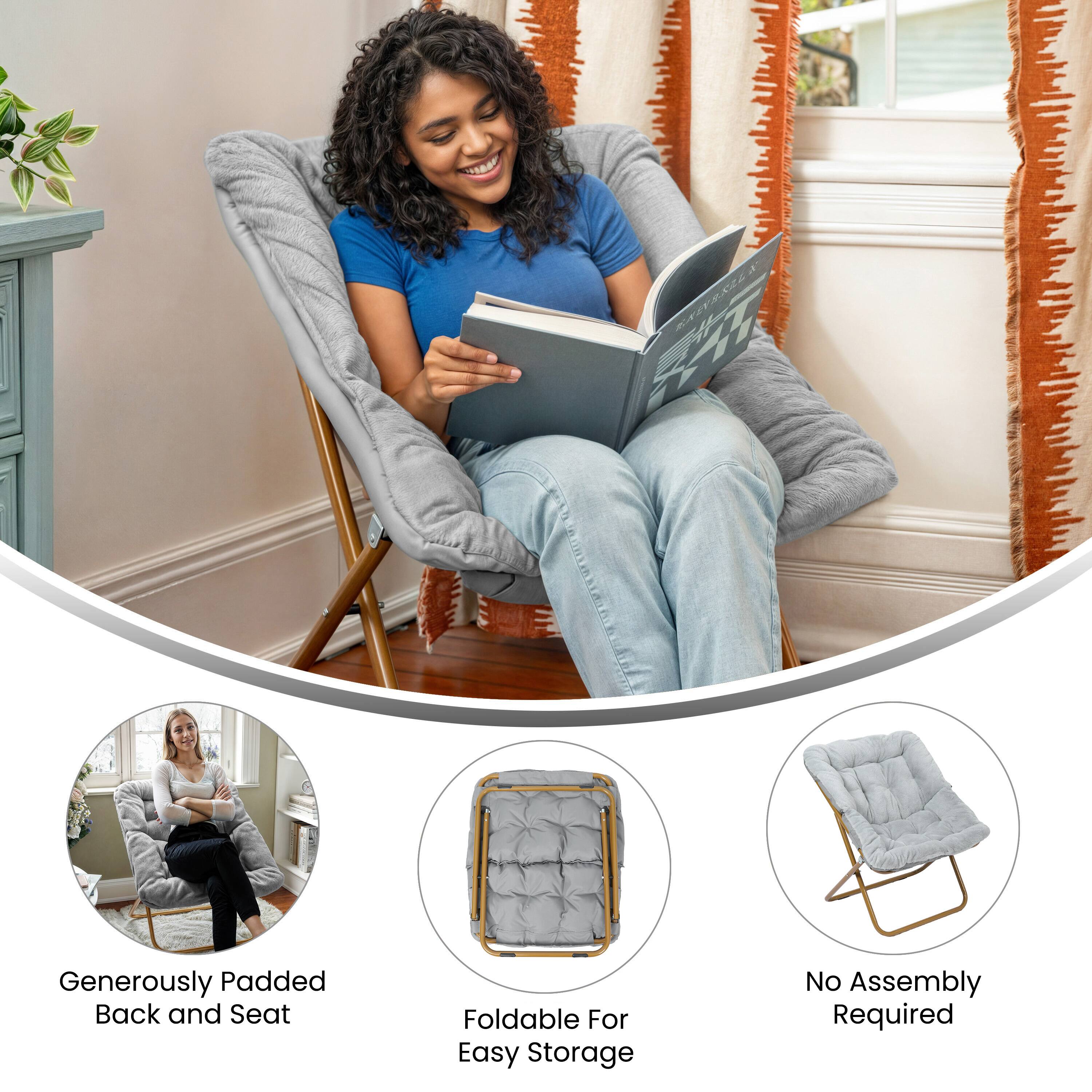 Generously Padded Back and Seat  
Foldable For Easy Storage  
No Assembly Required