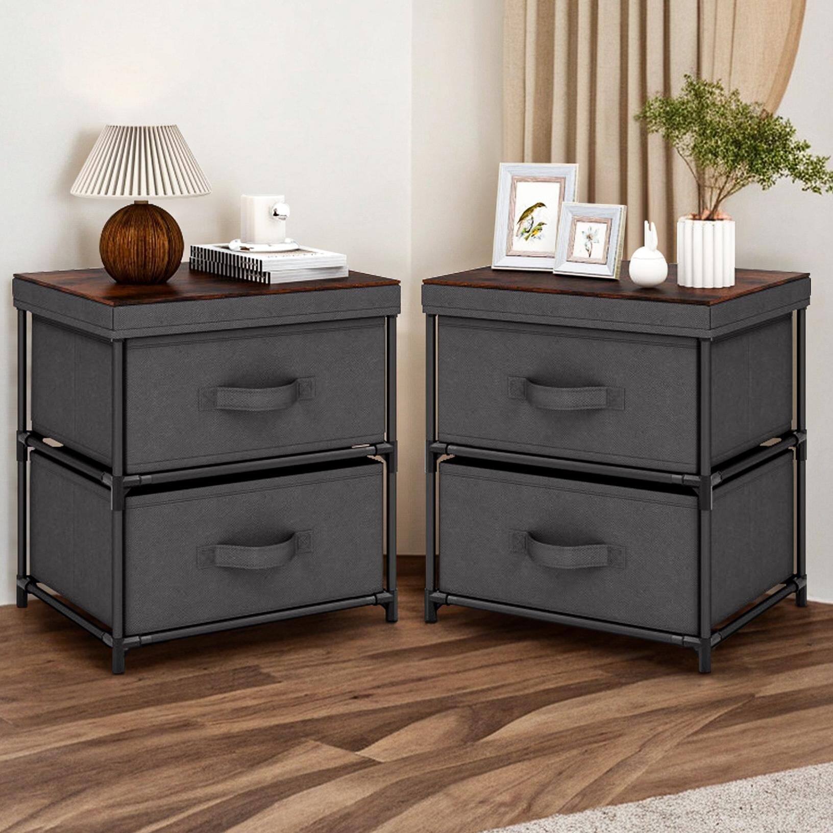 Alt View 4. Kadyn - 2 Drawer Grey Nightstand Set of 2 for Bedroom Modern Bedside Table, Wood Finish Accent Table - Gray.
