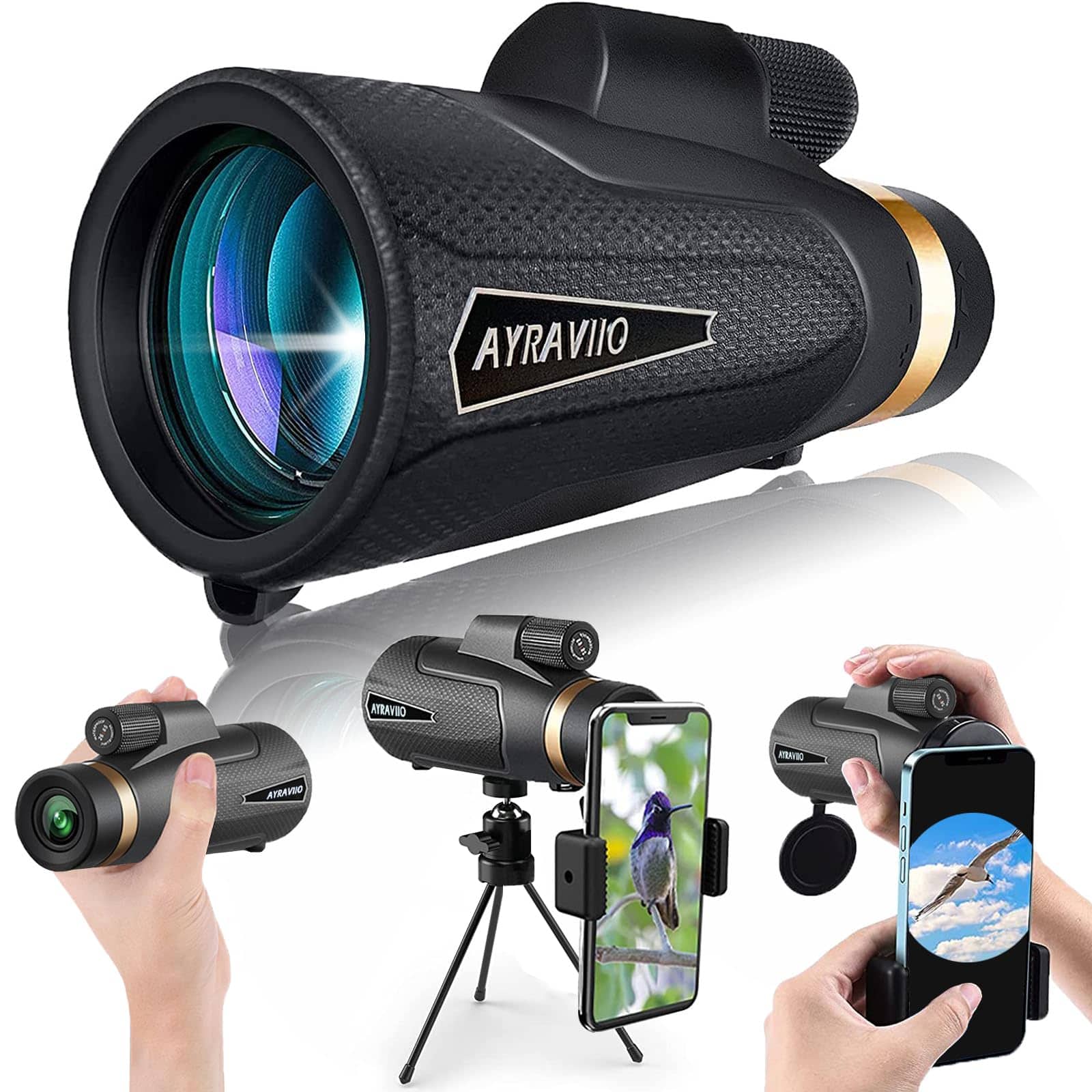 DORLUKFU - Birthday Gifts for Men Dad Husband Him, 12x60 Monocular Telescope with Smartphone Holder & Upgraded Tripod, High Powered