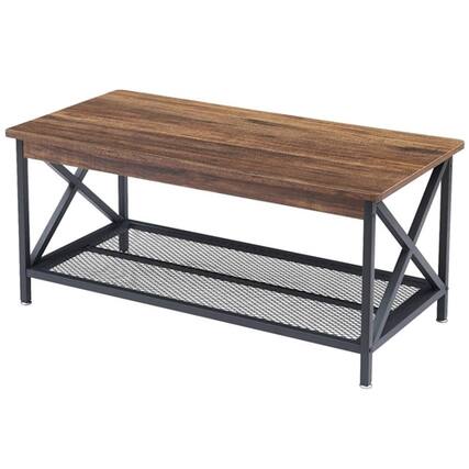 Front. SlickBlue - Metal and Wood Coffee Table with Modern Classic Style and Lower Shelf - Brown.