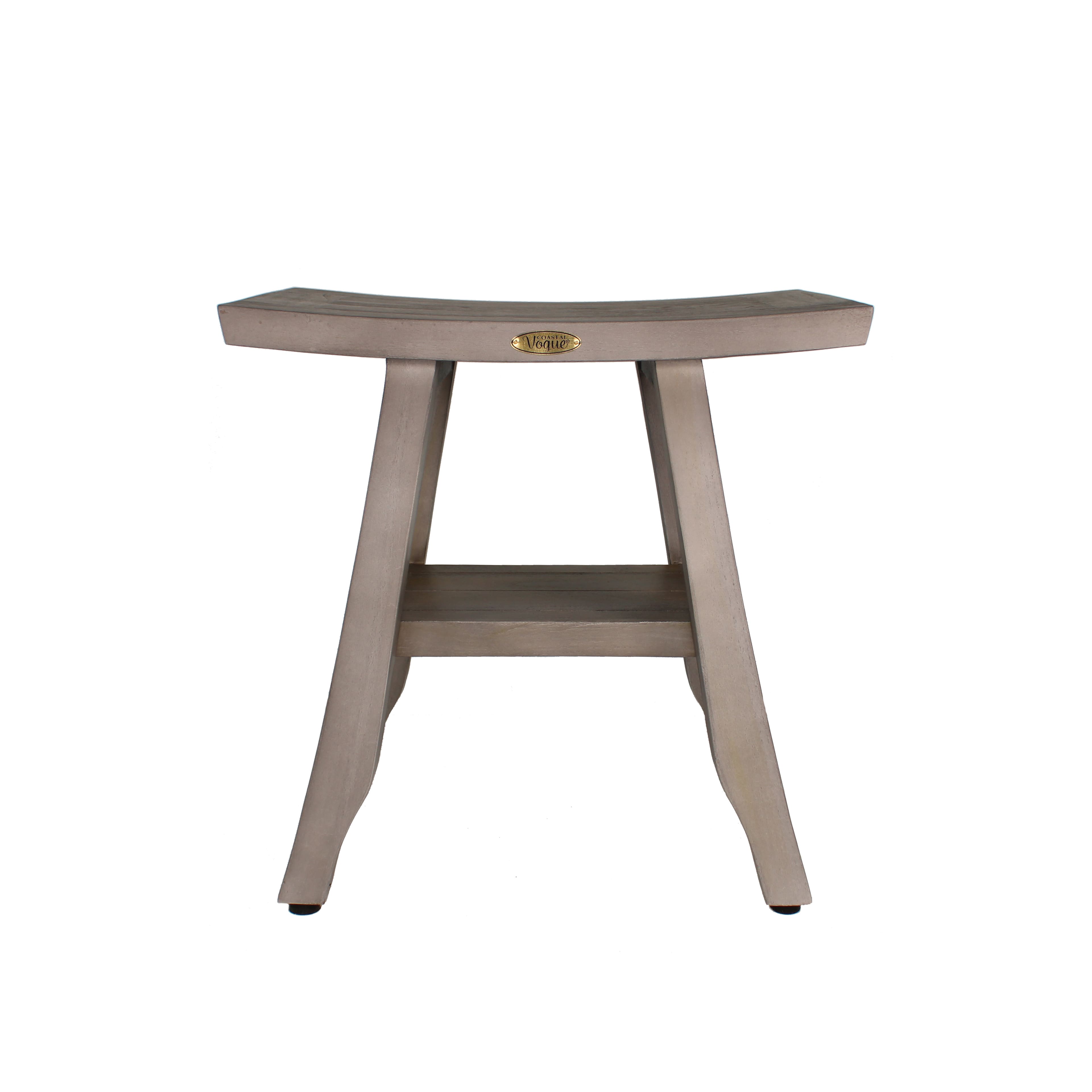 CoastalVogue - Satori 18" Teak Wood Shower Bench with Shelf Finish - Antique Gray