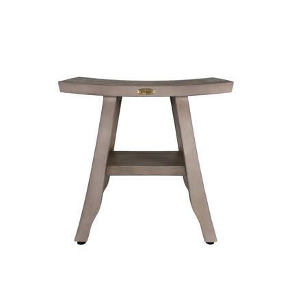 Front. CoastalVogue - CoastalVogue Satori 18" Teak Wood Shower Bench with Shelf in Antique Gray Finish - Antique Gray.