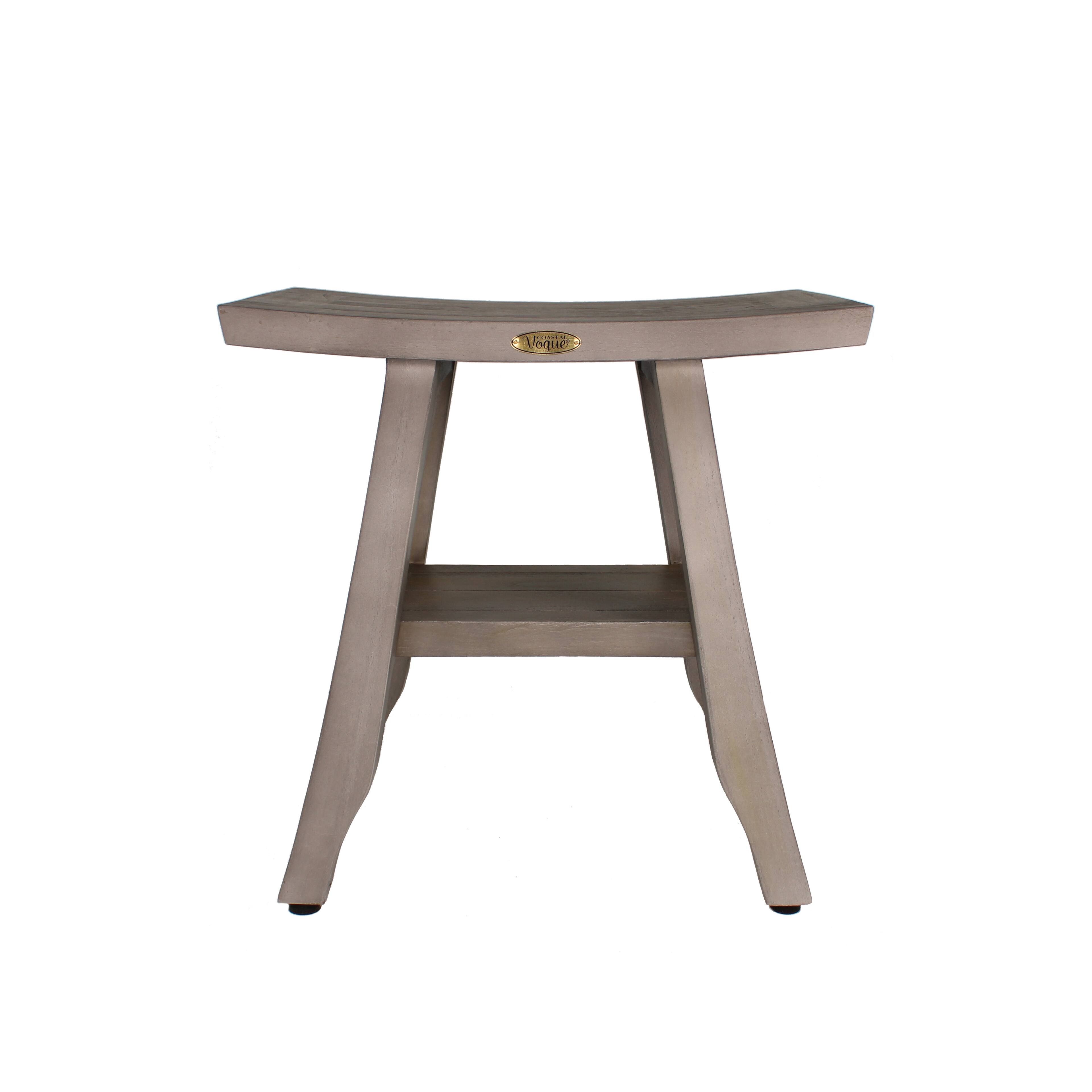 Front. CoastalVogue - CoastalVogue Satori 18" Teak Wood Shower Bench with Shelf in Antique Gray Finish - Antique Gray.