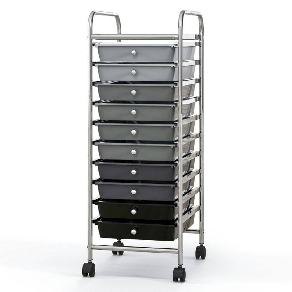 Back. Pefilos - 10 Drawer Rolling Storage Cart Organizer with 4 Universal Casters-Gradient Gray, Craft Organizers and Storage - Gray.