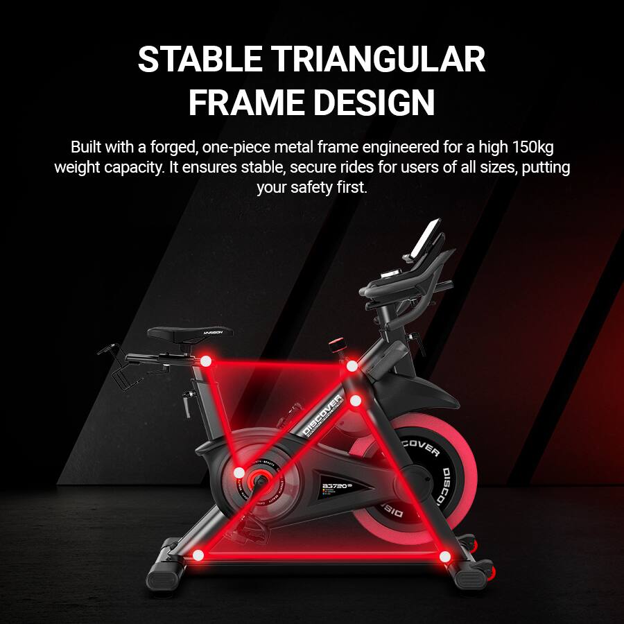 STABLE TRIANGULAR FRAME DESIGN  
Built with a forged, one-piece metal frame engineered for a high 150kg weight capacity. It ensures stable, secure rides for users of all sizes, putting your safety first.