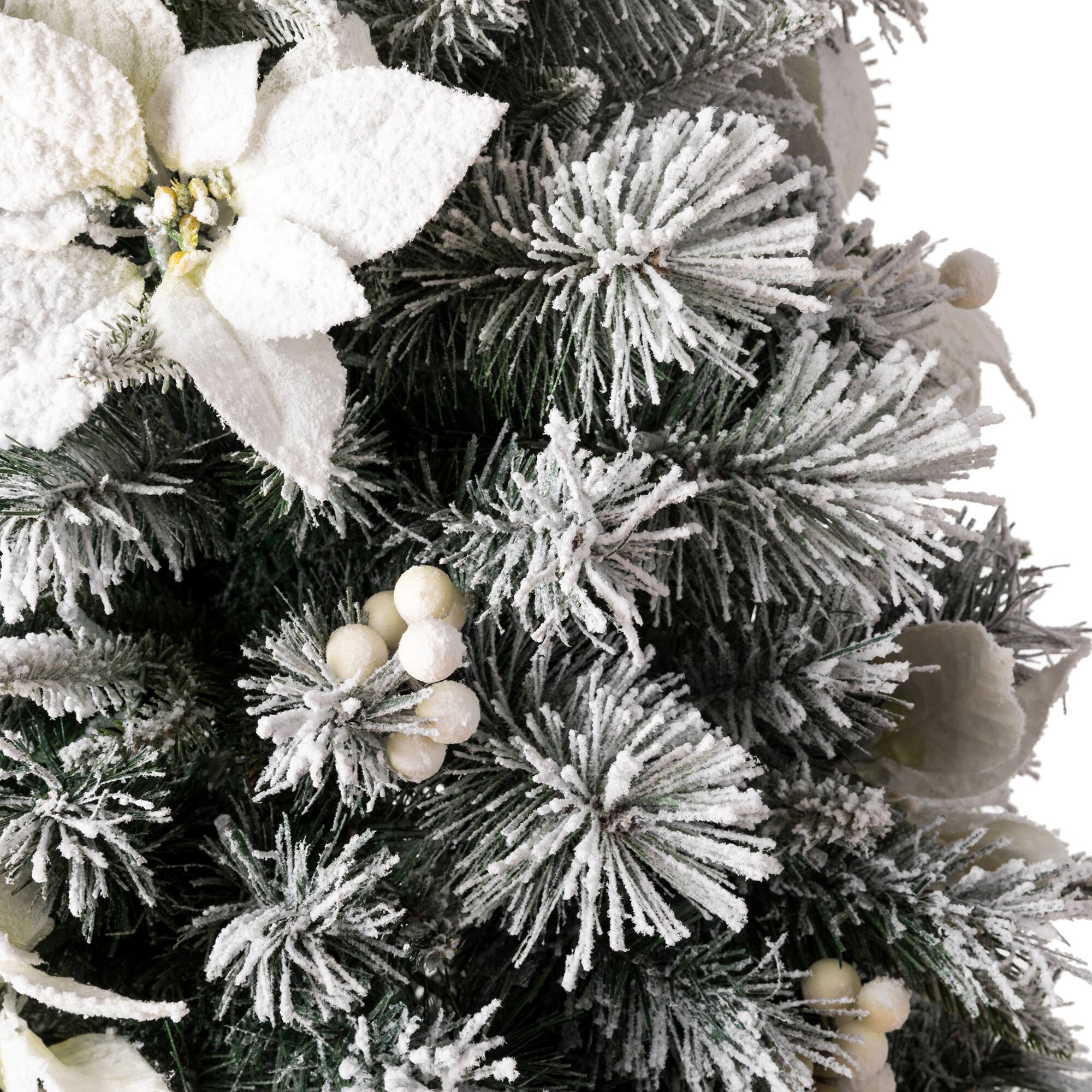 Alt View 10. Glitzhome - 5ft Pre-Lit Flocked Pine Artificial Christmas Porch Tree with 150 Warm White Lights and Poinsettia - White.
