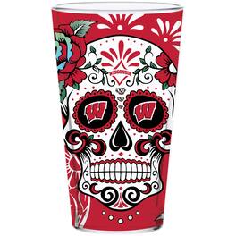 Indigo Falls - Wisconsin Badgers 16oz. Dia de los Muertos Pint Glass - Multicolor