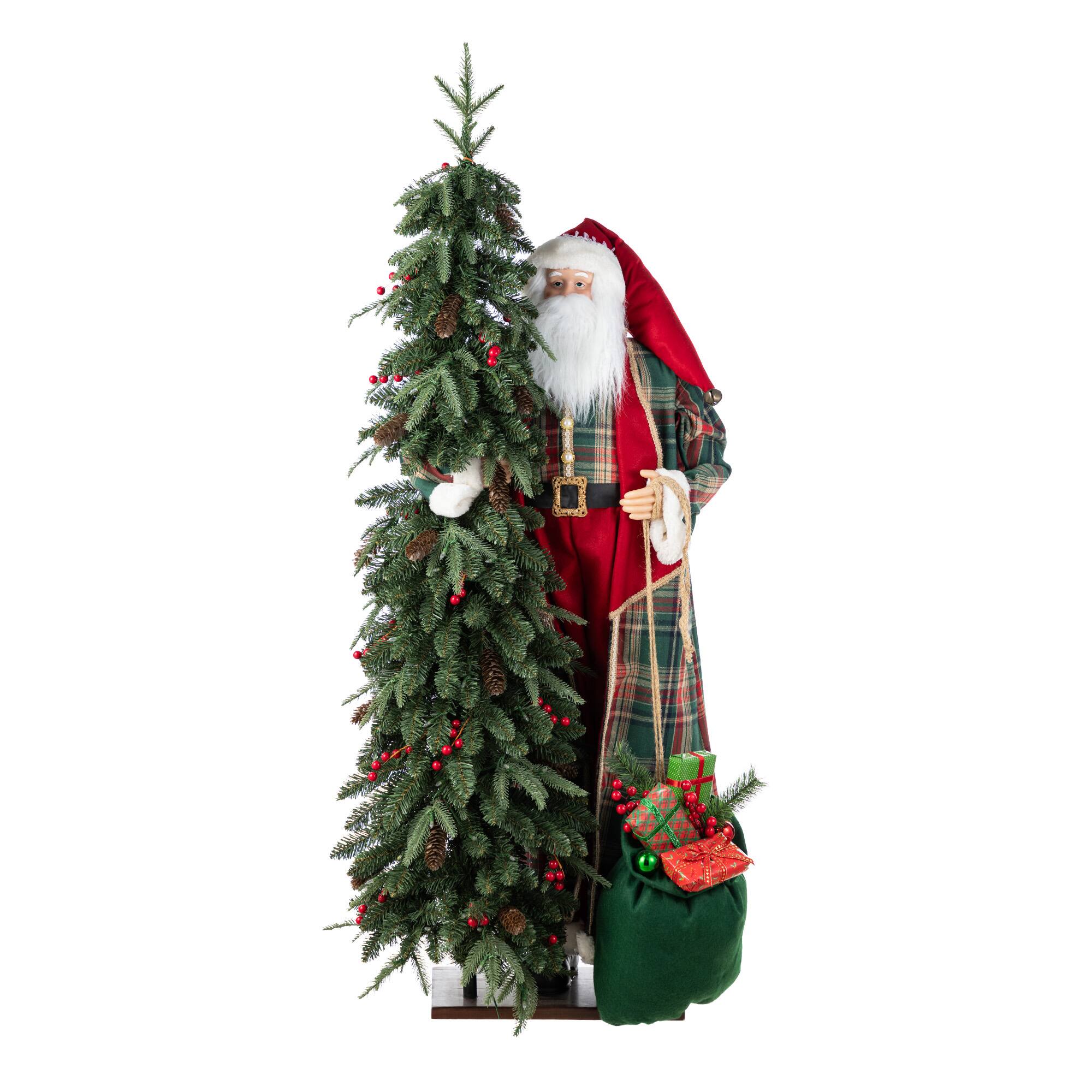 Angle. Glitzhome - 4FT Oversized Woodland Santa with 5FT Lighted Artificial Christmas Tree - Multi-Colored.