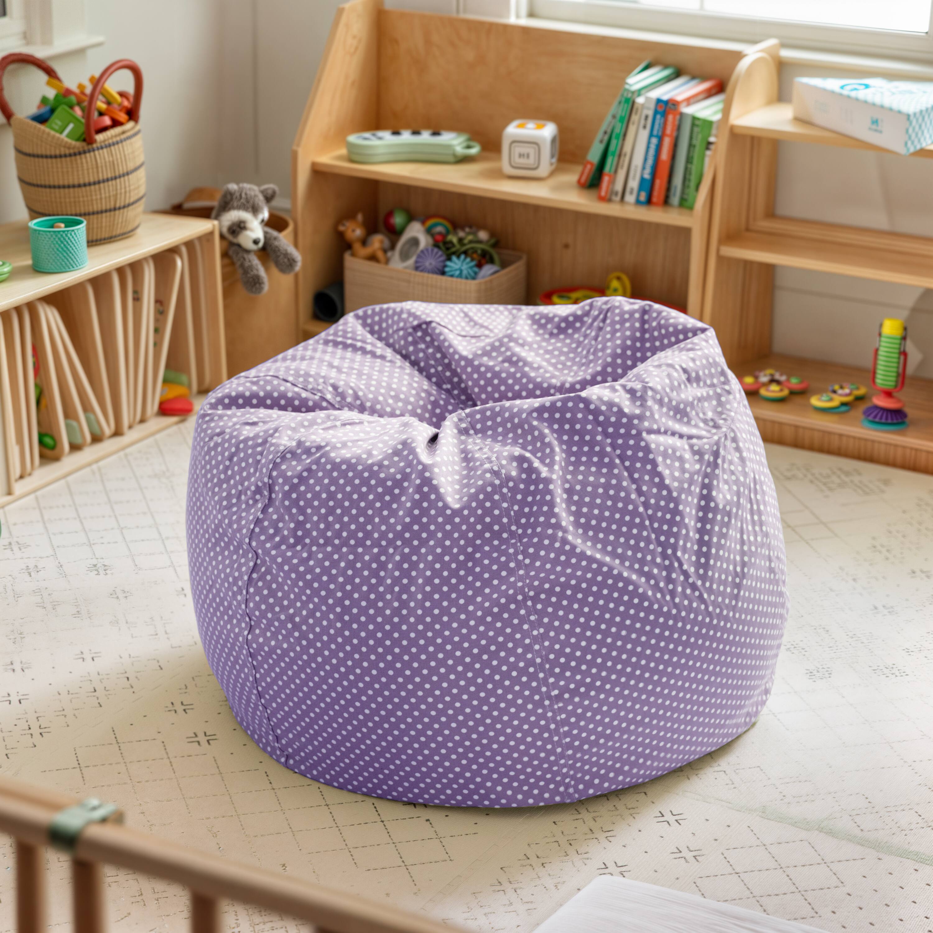Alt View 1. Emma + Oliver - Small Bean Bag Chair for Kids and Teens - Lavender Dot.