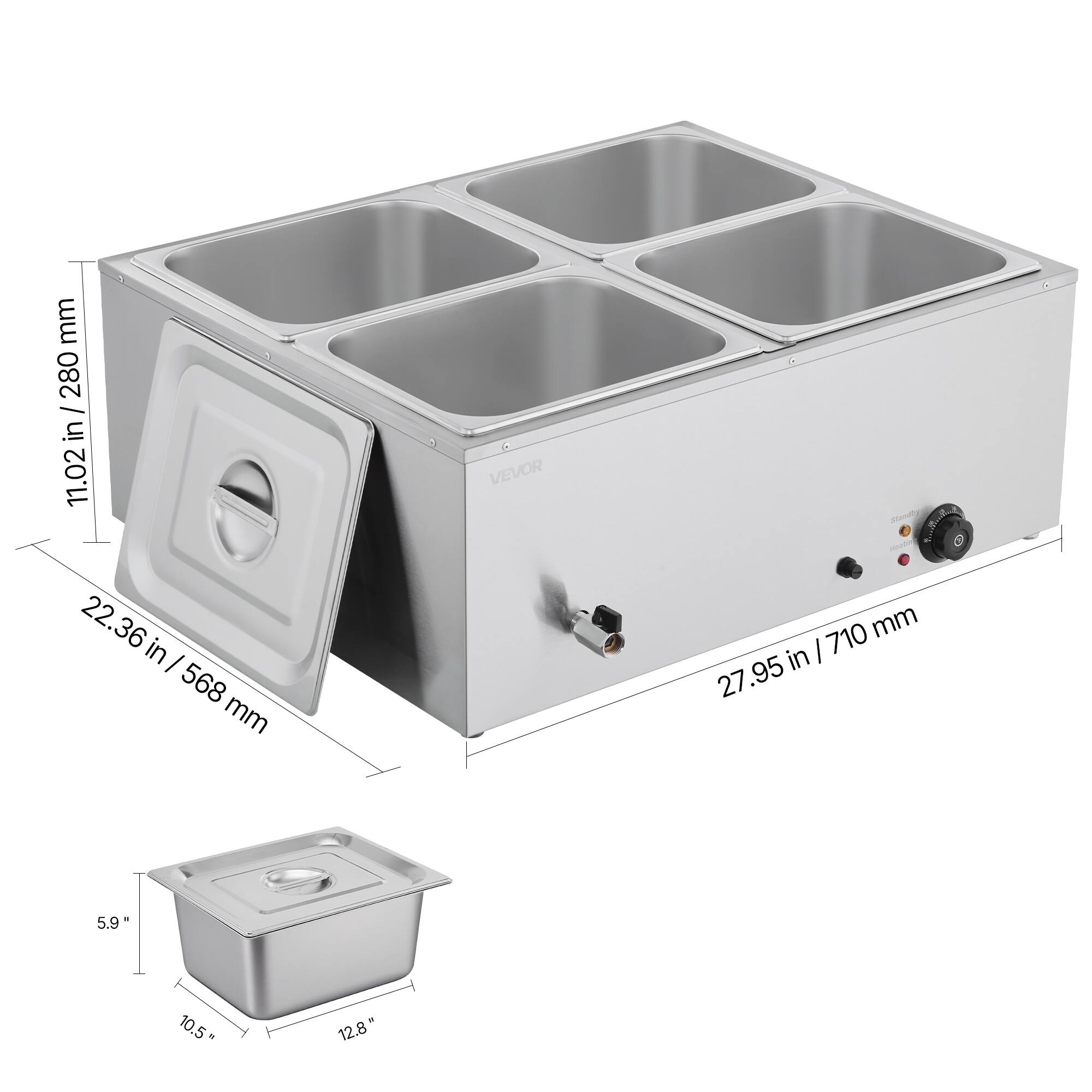 mm 280 / 11.02 in / 280 11.02 22.36 in / 568 mm

VEVOR

Standby 710 mm in 27.95

5.9" 10.5" K 12.8"
