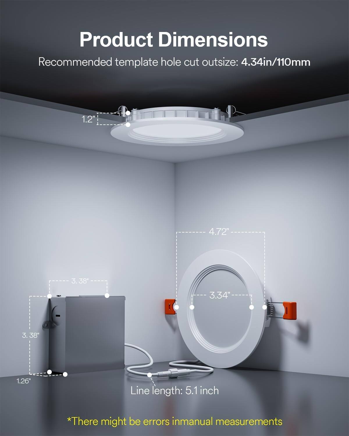 Product Dimensions

Recommended template hole cut outsize: 4.34in/110mm

1.2" 4.72" 3.38" 3.34" 1.26"

Line length: 5.1 inch

*There might be errors in manual measurements