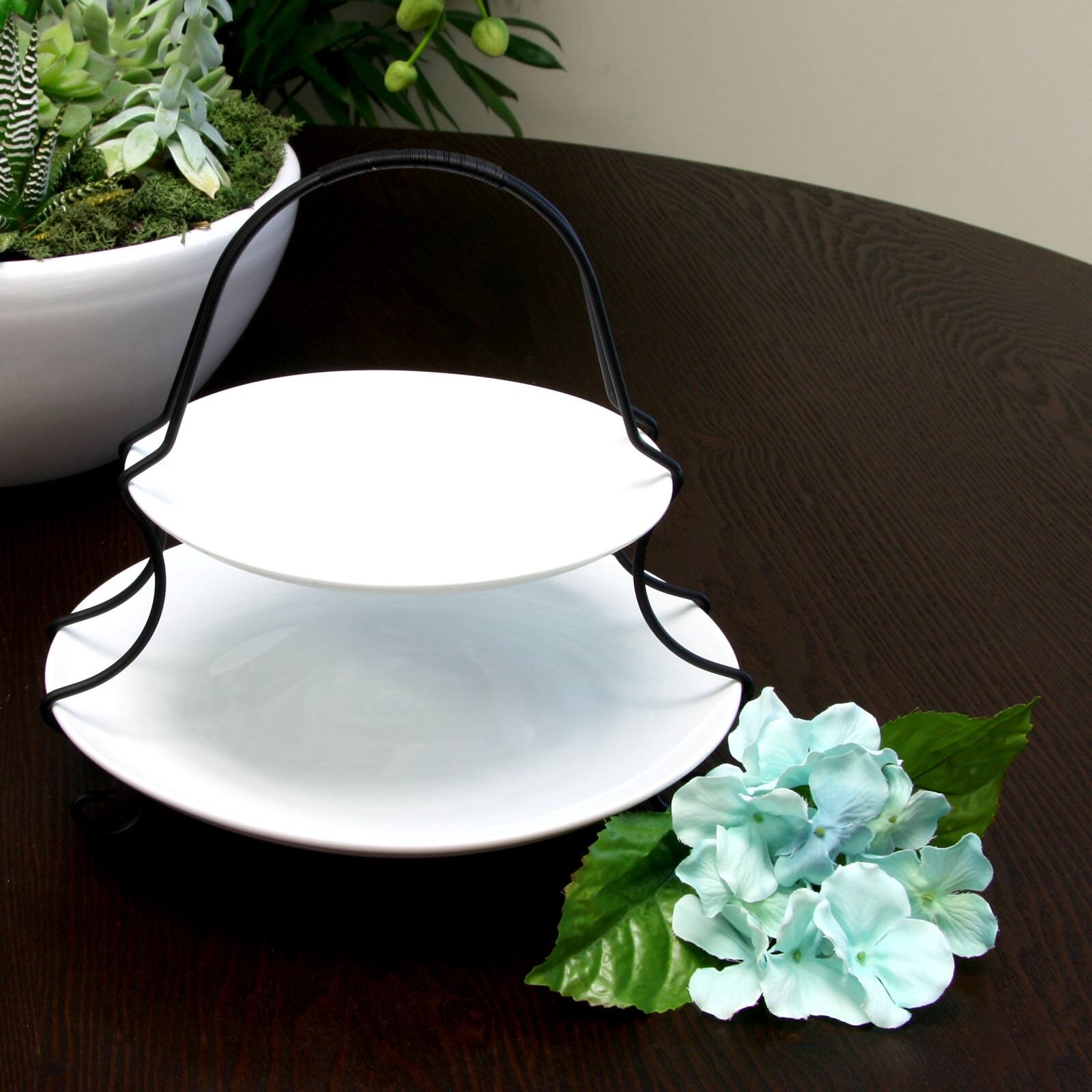 Alt View 4. Gibson - Gibson Elite Splendid Grace 2 Tiered Serving Set with Metal Rack in  White - White.