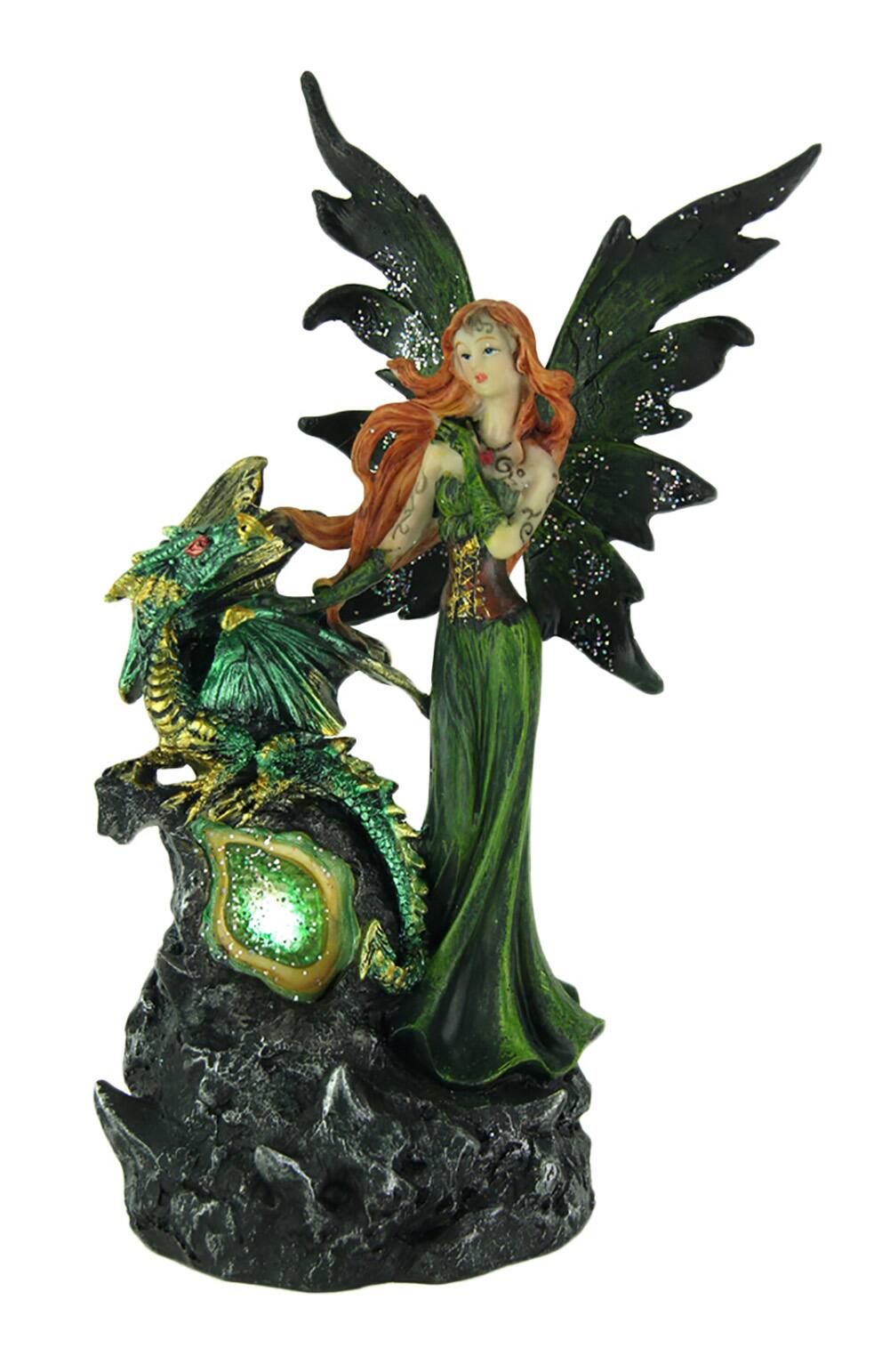 Front. Everspring Import Co. - Emerald Green Fairy And Dragon LED Lighted Geode Statue - Green.