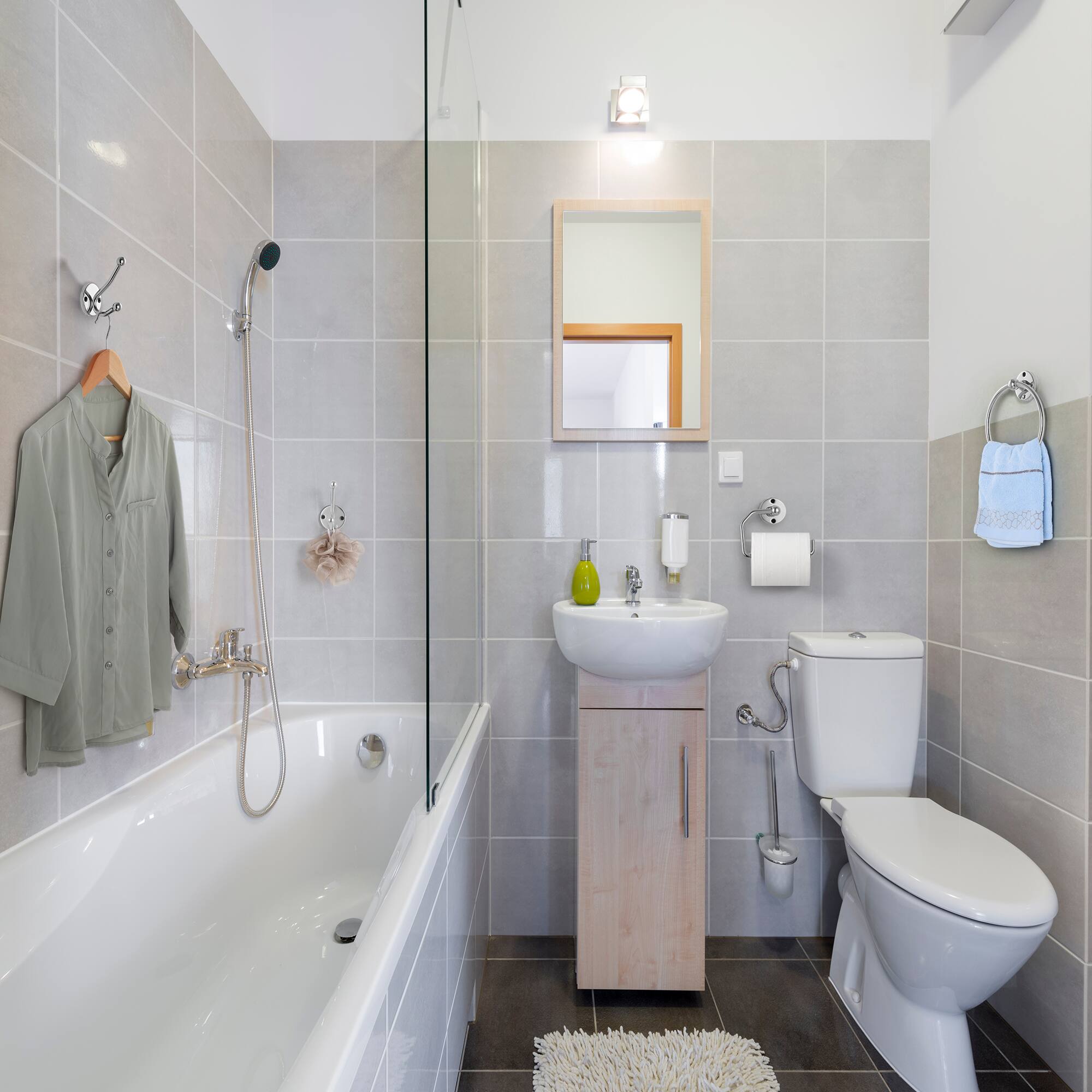 Angle. Oumilen - 4 Pack  Bathroom Hardware Set, Polished Silver Wall Mount Bathroom Accessory Kit - Silver.