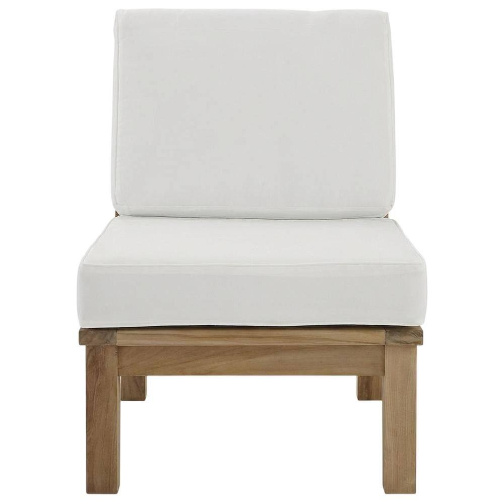 Back. Outdoor Escape - Adirondack Outdoor Teak Sofa With Cushions And Modern Design - White.