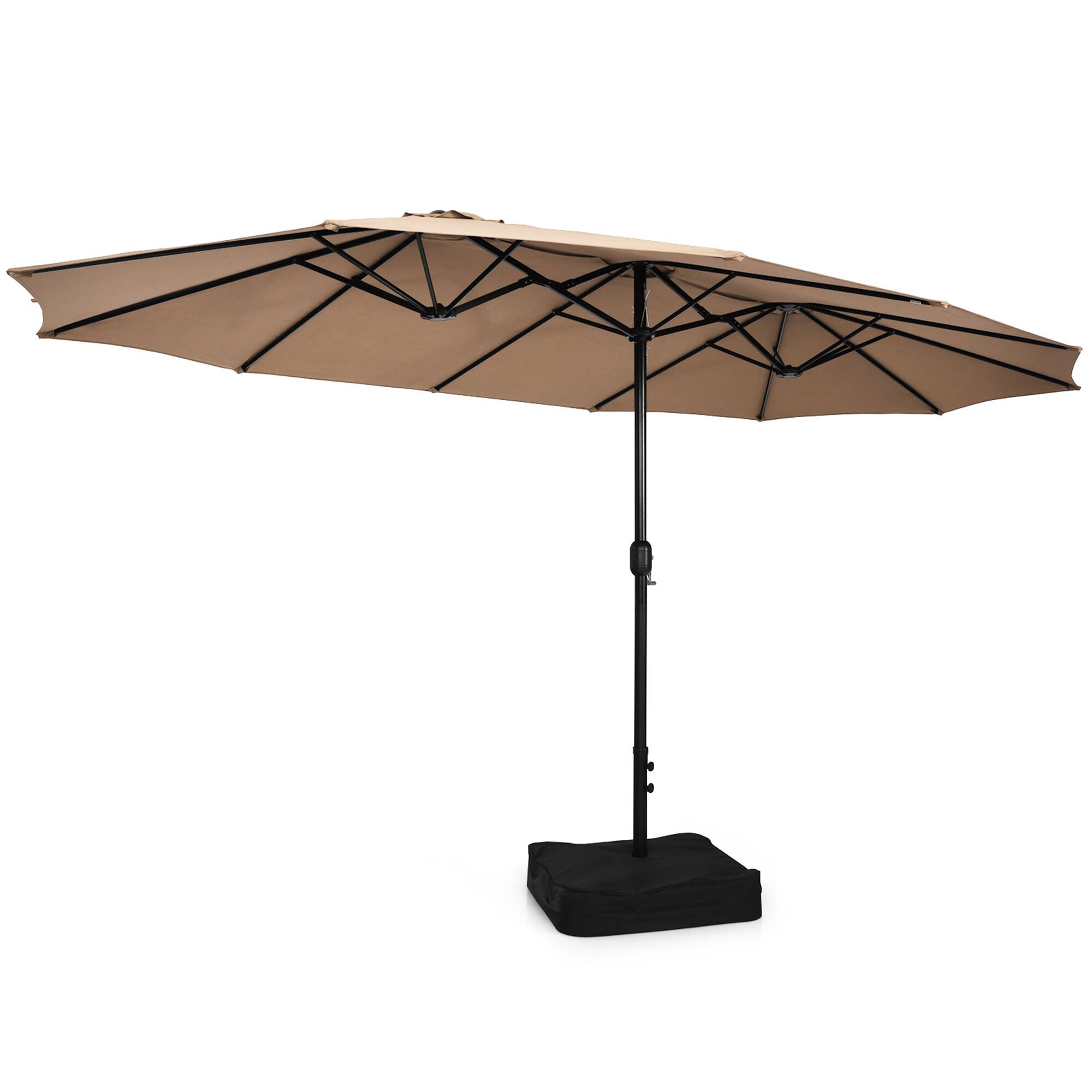 Alt View 8. Gymax - Gymax 15 ft Double-Sided Patio Twin Umbrella Extra-Large Market Umbrella w/ Base Coffee - Coffee.
