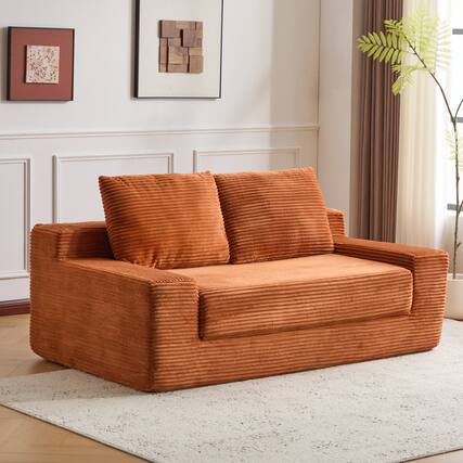 Front. Anysun - Loveseat Sofa Bed - Deep-Seat Corduroy Couch with Reversible Cushion & Pillows, No Assembly - Orange.