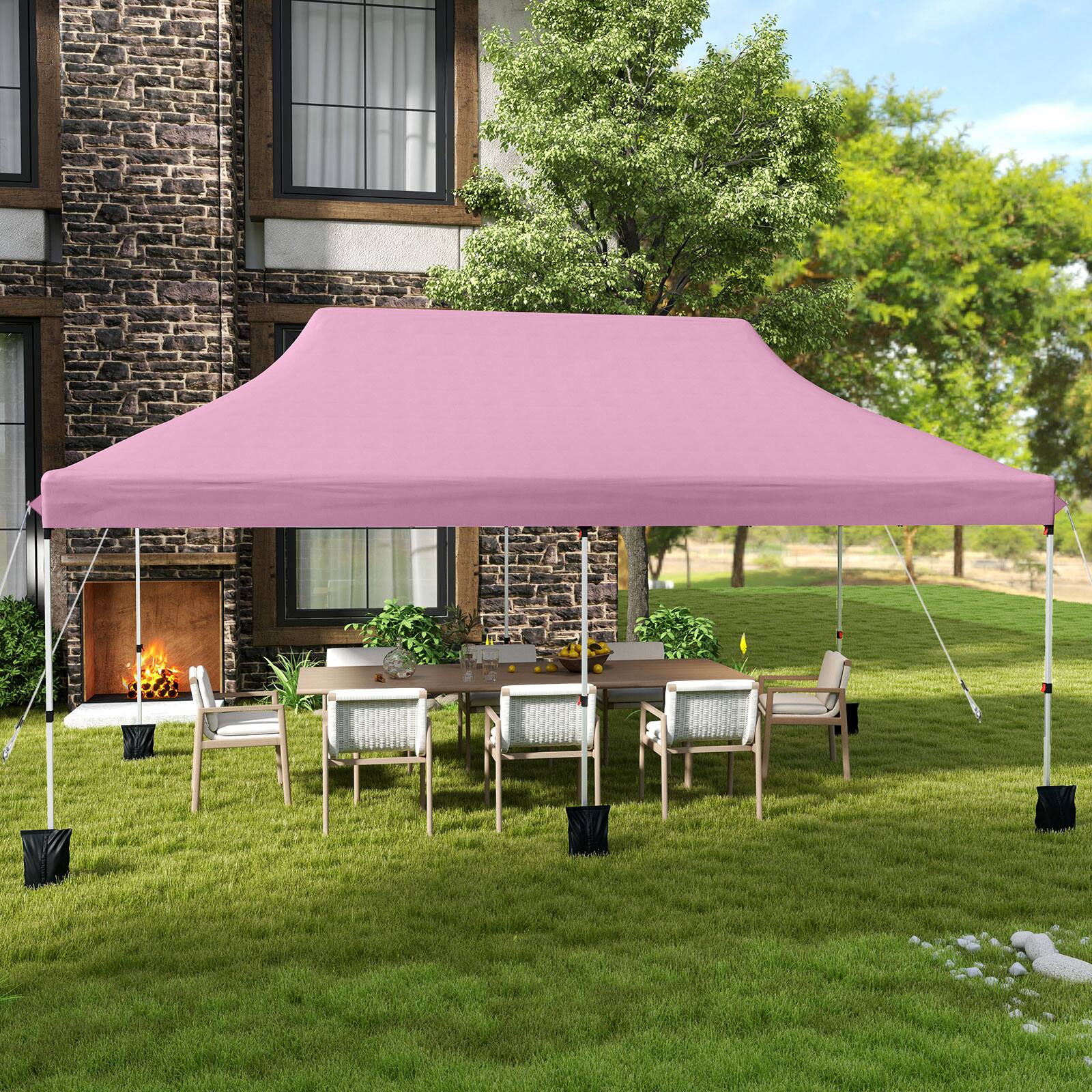 Alt View 1. Costway - Costway 10 x 20FT Pop-up Canopy Tent Folding Instant Sun Shelter with 3 Adjustable Heights - Pink.