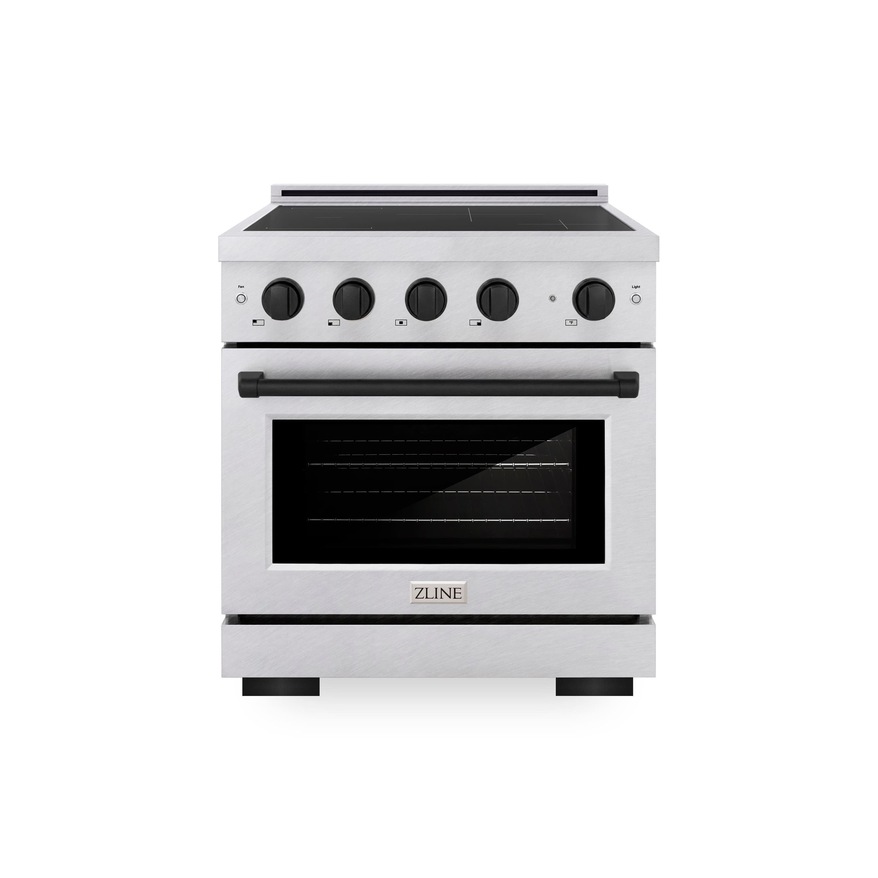 Front. ZLINE - Autograph 30 in. 4.2 cu. ft. Paramount Freestanding Induction Range with 4 Burners in Satin Steel with Black Accents - Satin Stainless Steel.