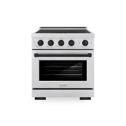 Front. ZLINE - Autograph 30 in. 4.2 cu. ft. Paramount Freestanding Induction Range with 4 Burners in Satin Steel with Black Accents - Satin Stainless Steel.