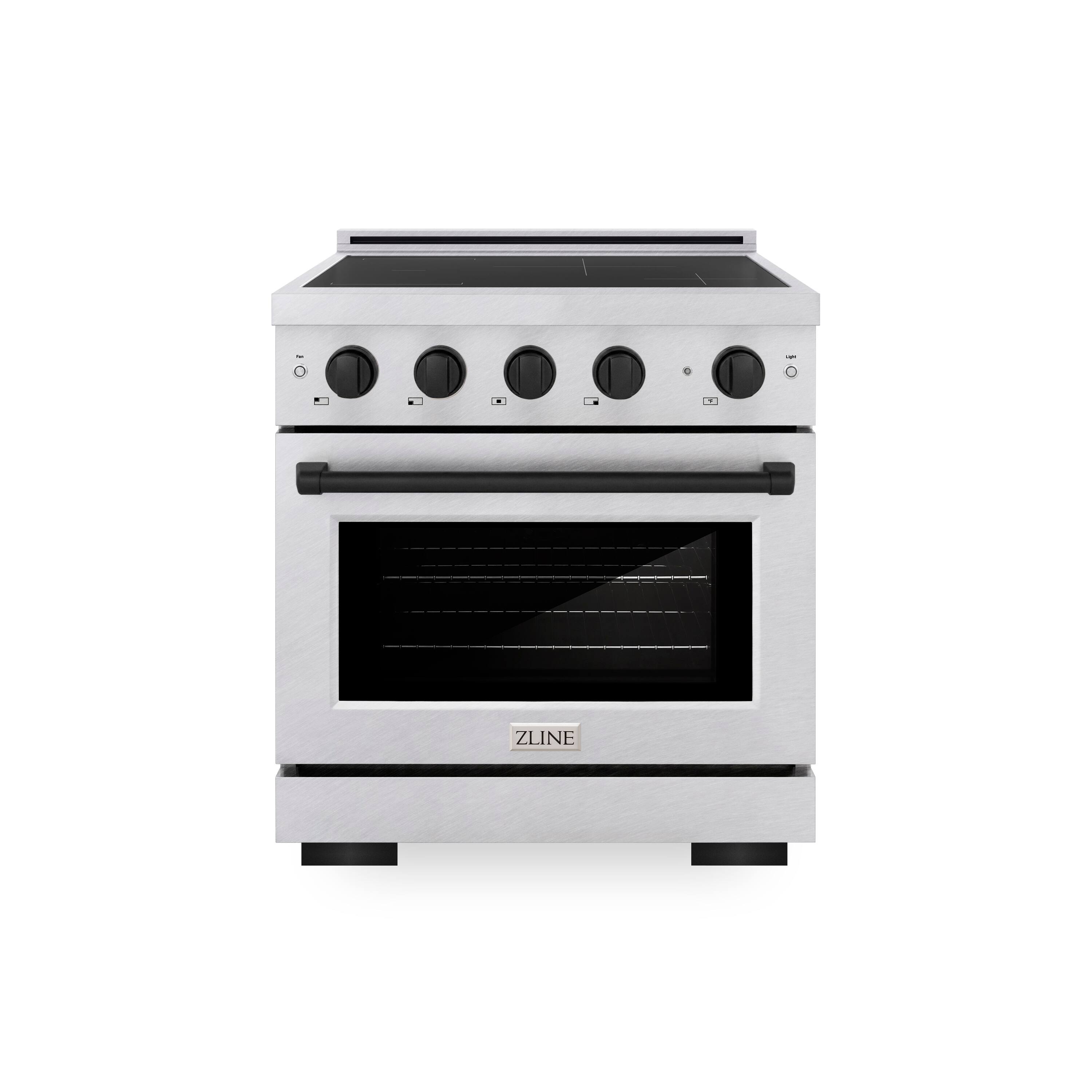 Front. ZLINE - Autograph 30 in. 4.2 cu. ft. Paramount Freestanding Induction Range with 4 Burners in Satin Steel with Black Accents - Satin Stainless Steel.