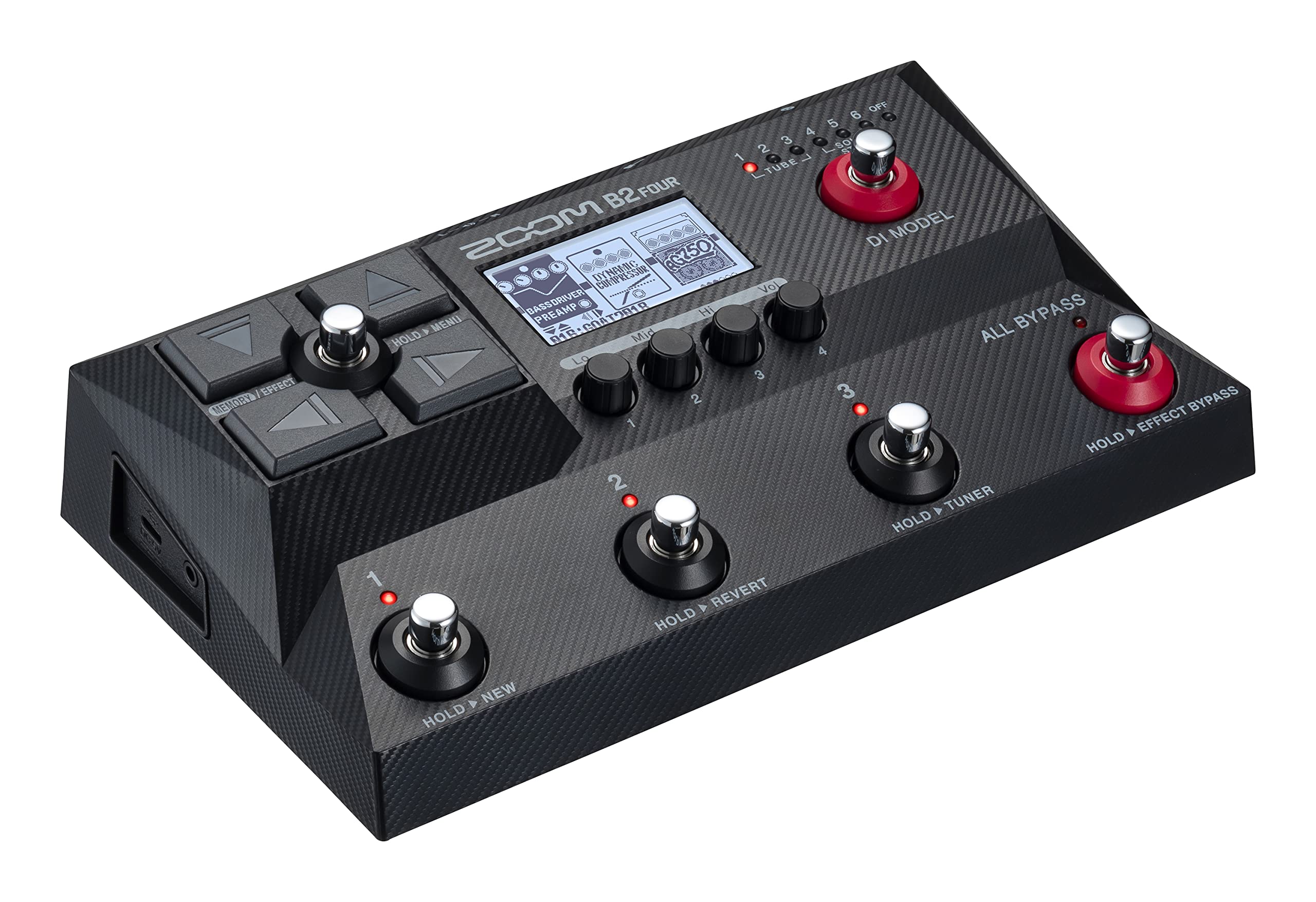 EFFECT MEMORY  
OPF 6 5 123456  
OFF 2 TUBE 3 7 LSO B2 FOUR MCOS DI MODEL AG7501 COMPRESSOR  
Vol BASSDRIVER PREAMP Hi BYPASS HOLD > MENU 818:GOAT2018  
Mid ALL 3 2 3 BYPASS A EFFECT HOLD 2 A TUNER HOLD  
A REVERT HOLD  
NEW HOLD