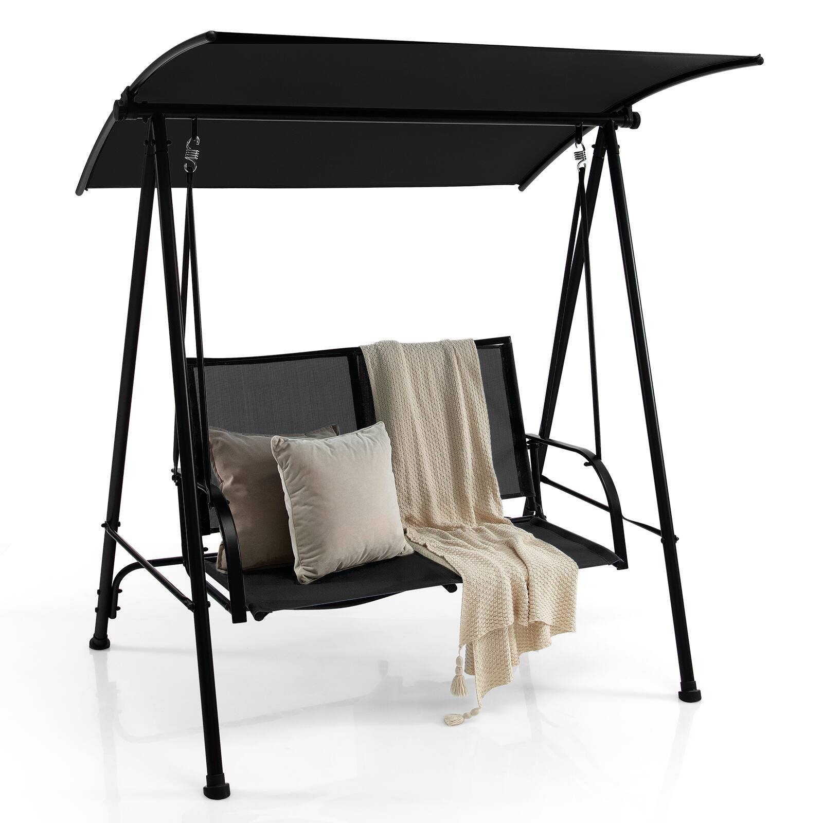Front. Costway - Costway 2-Seat Patio Swing Porch Swing with Adjustable Canopy for Garden - Black.