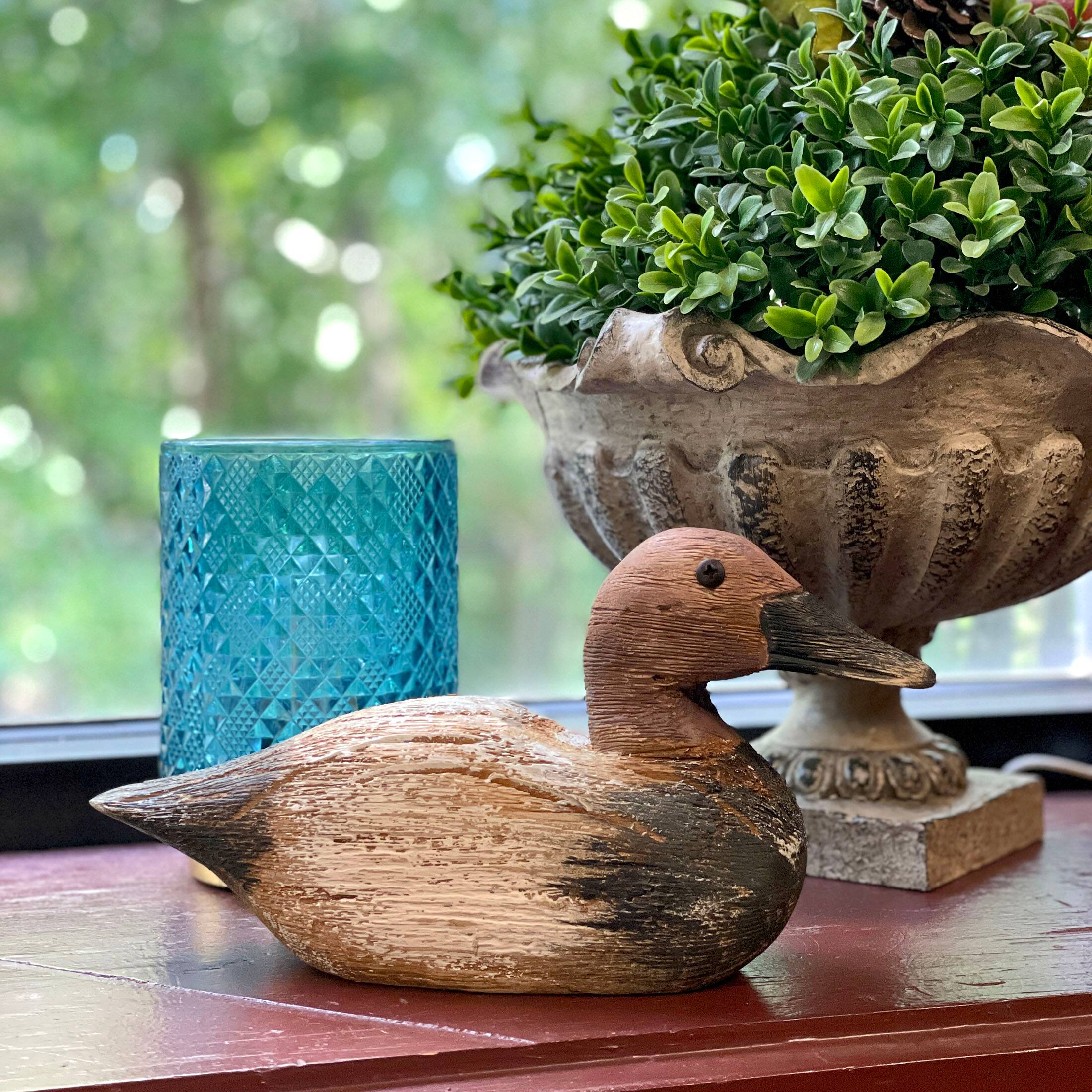 Alt View 7. Things2Die4 - Rustic Hand-Carved Wooden Duck Decoy 9.5" Vintage Folk Art Mallard Statue Decor - Brown.