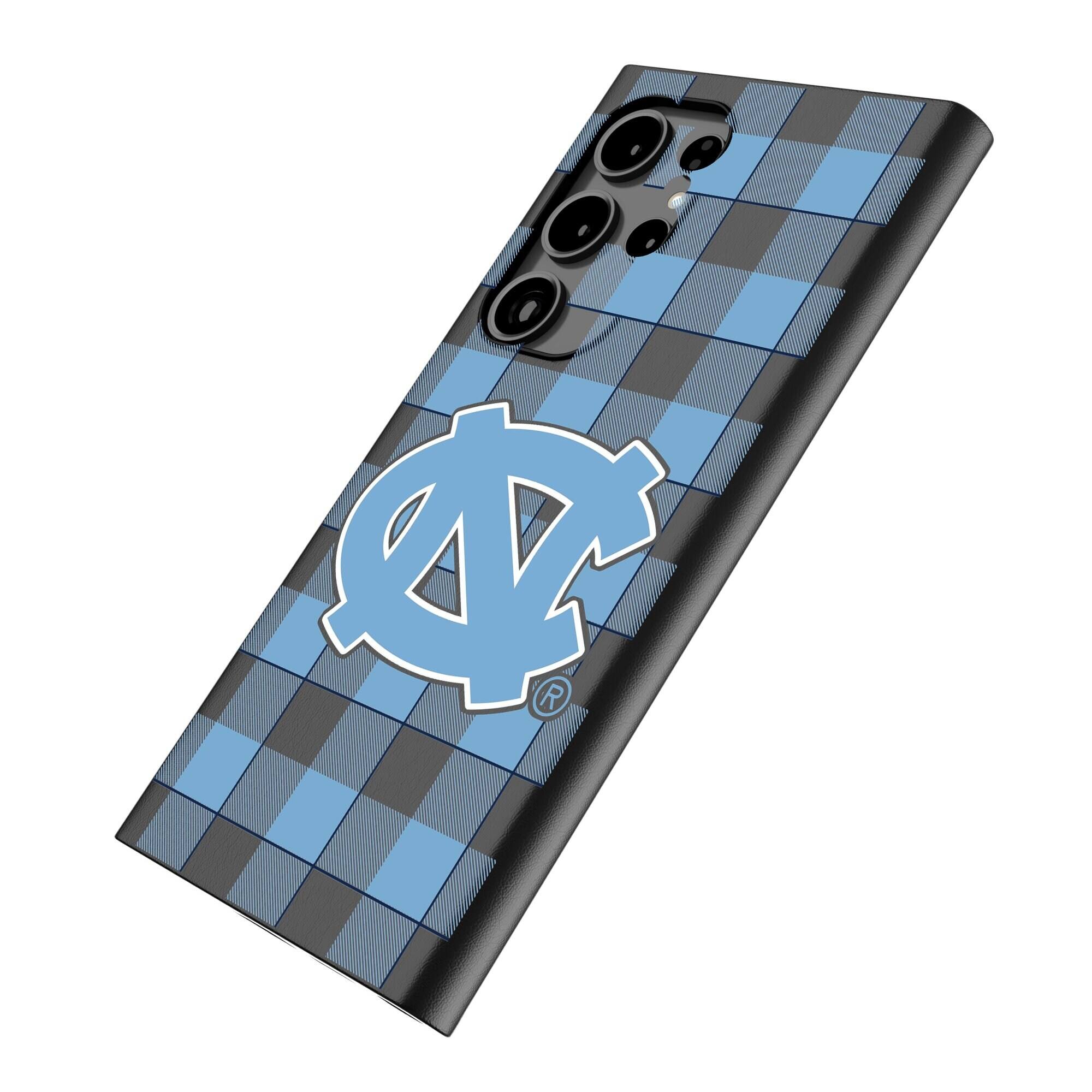 Alt View 1. Keyscaper - North Carolina Tar Heels Plaid Galaxy Magnetic Bump Case - S24 - Black.