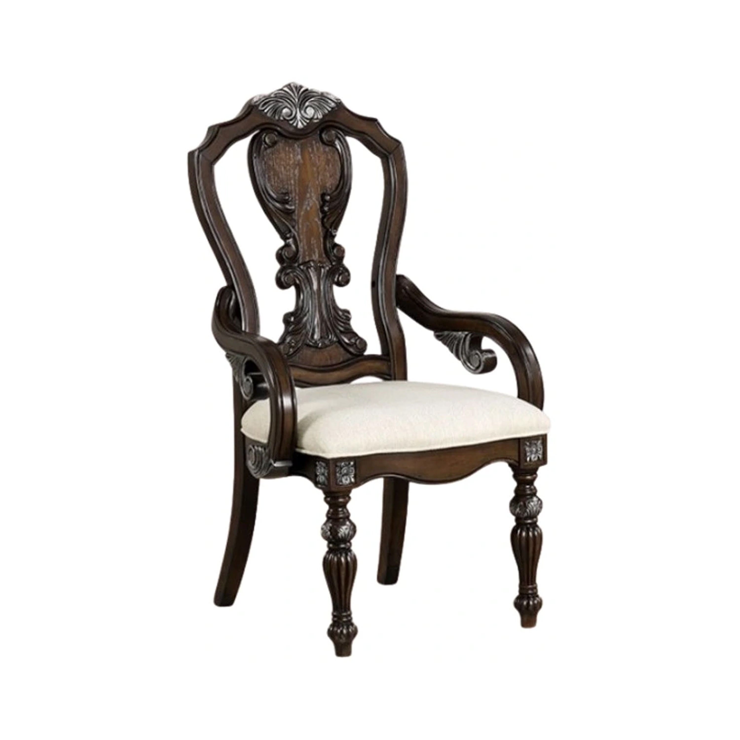 Manhattan Lane - Naddy Dining Armchair Set of 2, Ornate Corbels - Dark Brown, Cream