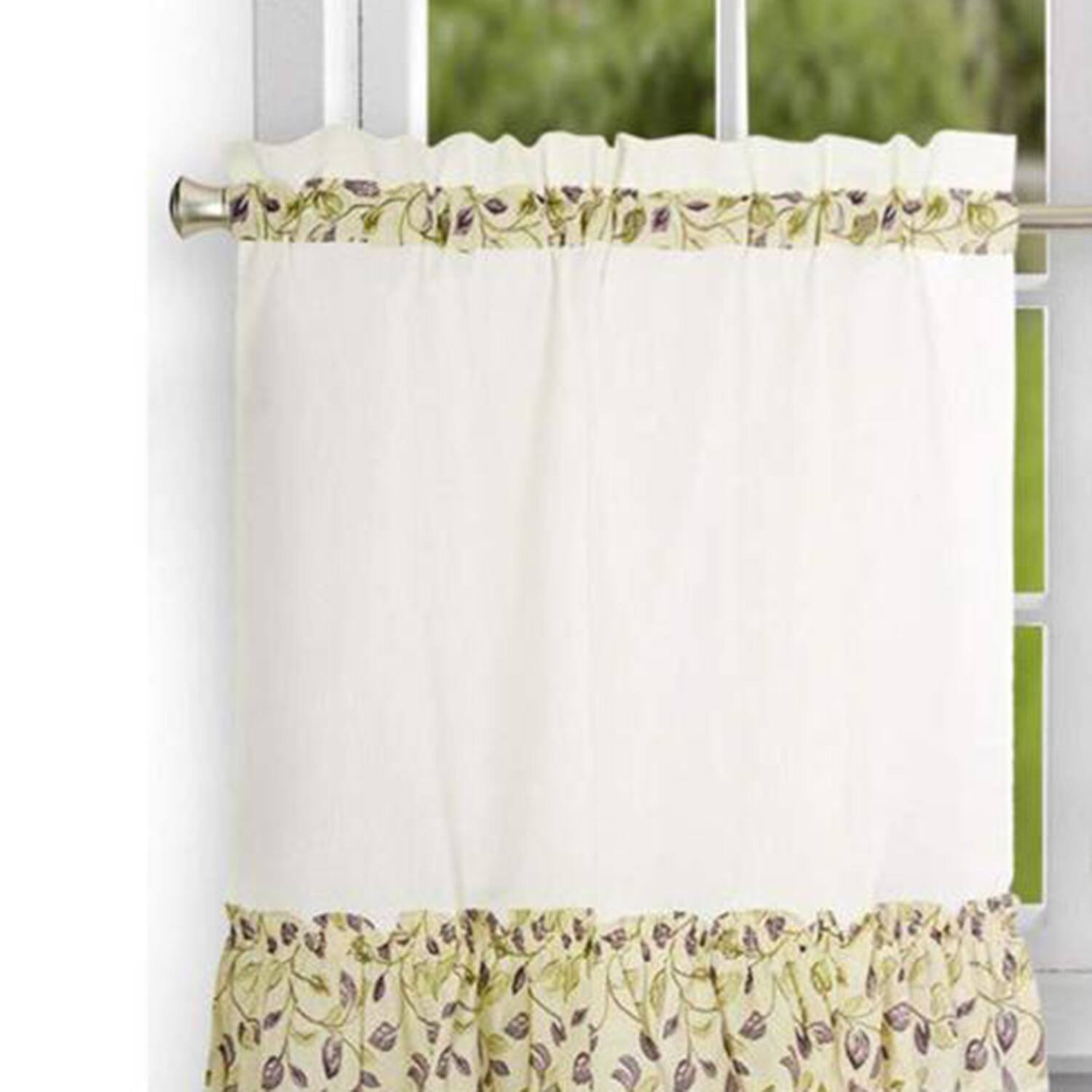 Angle. Ellis Curtain - Ellis Curtain Clarice High Quality 2-Piece Leafy Branch Patterned Ruffled Tier Pair Window Curtains - 58 x24" Violet - Violet.