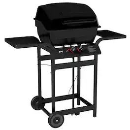 FEASTO - 2-Burner Propane Gas Grill, Porcelain-Enamel Body & Lid, with Warming Rack and Side Tables, Outdoor BBQ Gril - Black