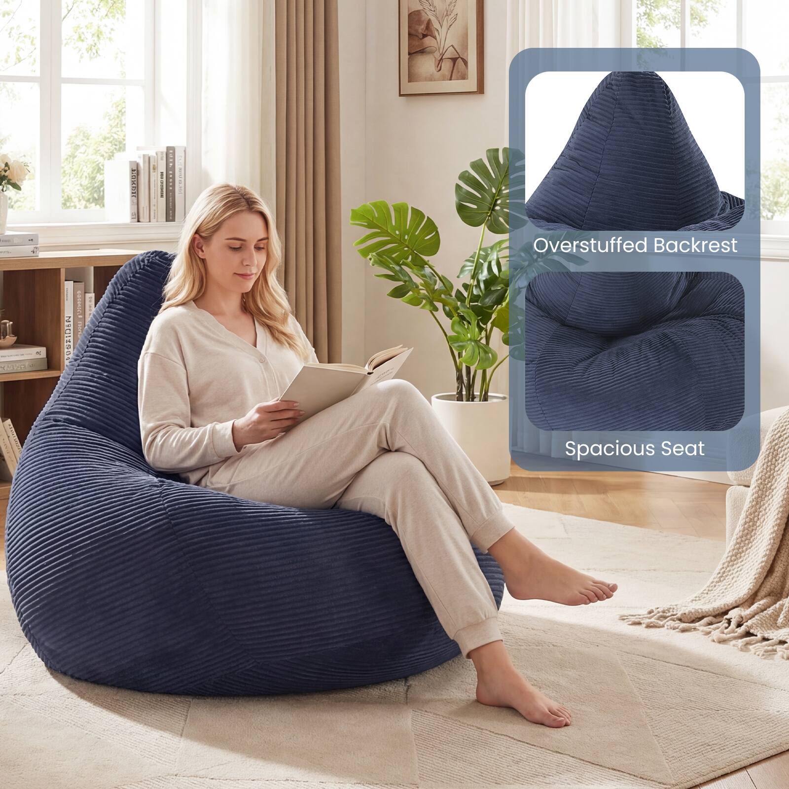 Overstuffed Backrest  
Spacious Seat