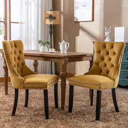 Z-Edge - Velvet Dining Chairs Set of 2, Upholstered High-end Tufted Dining Room Chair with Nailhead Back Ring Pull Trim Wood Legs - Gold