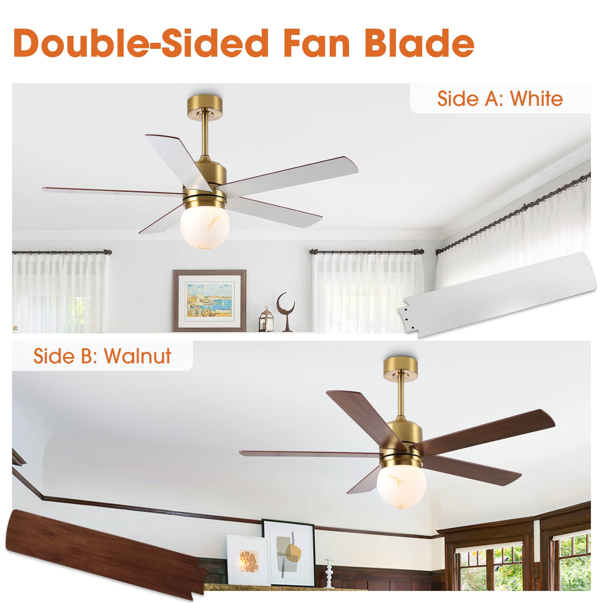 Double-Sided Fan Blade

Side A: White

Side B: Walnut