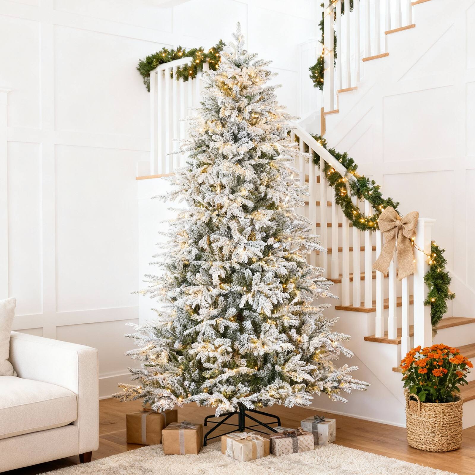 Angle. Sugift - 6 ft Pre-Lit Snow-Flocked Aspen Artificial Christmas Tree with 300 Color LED Lights - Green.