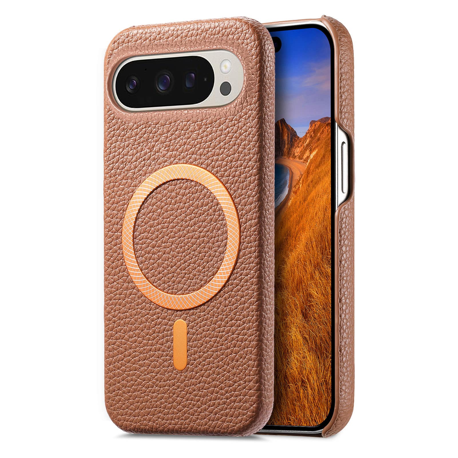 Dteck - Lychee Texture Case for Google Pixel 10 Pro XL, Premium PU Leather Magnetic Shockproof Hard PC Cover with Raised Edges - Brown price history on PriceWatchPro