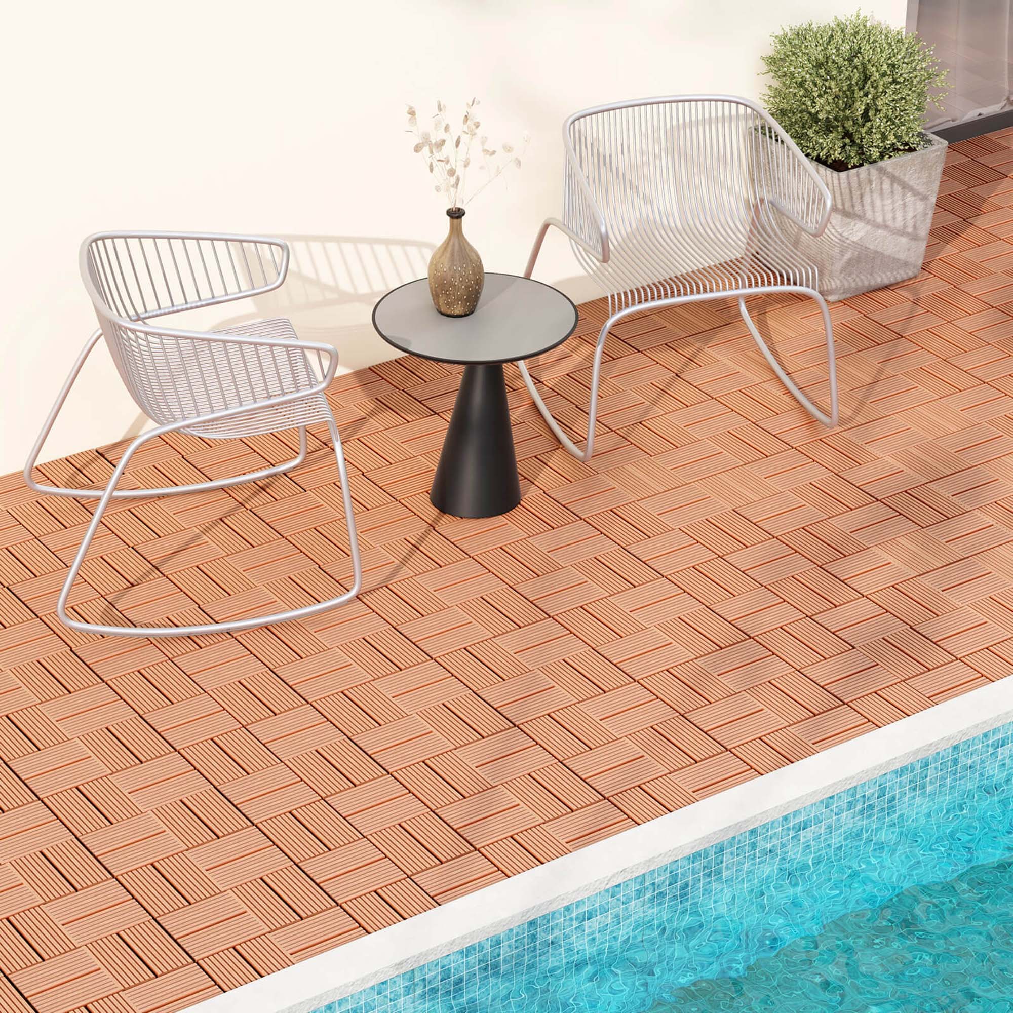 Alt View 3. Costway - Costway 18 PCS Interlocking Deck Tiles 12" x 12" Waterproof All Weather Flooring Covering - Brown.