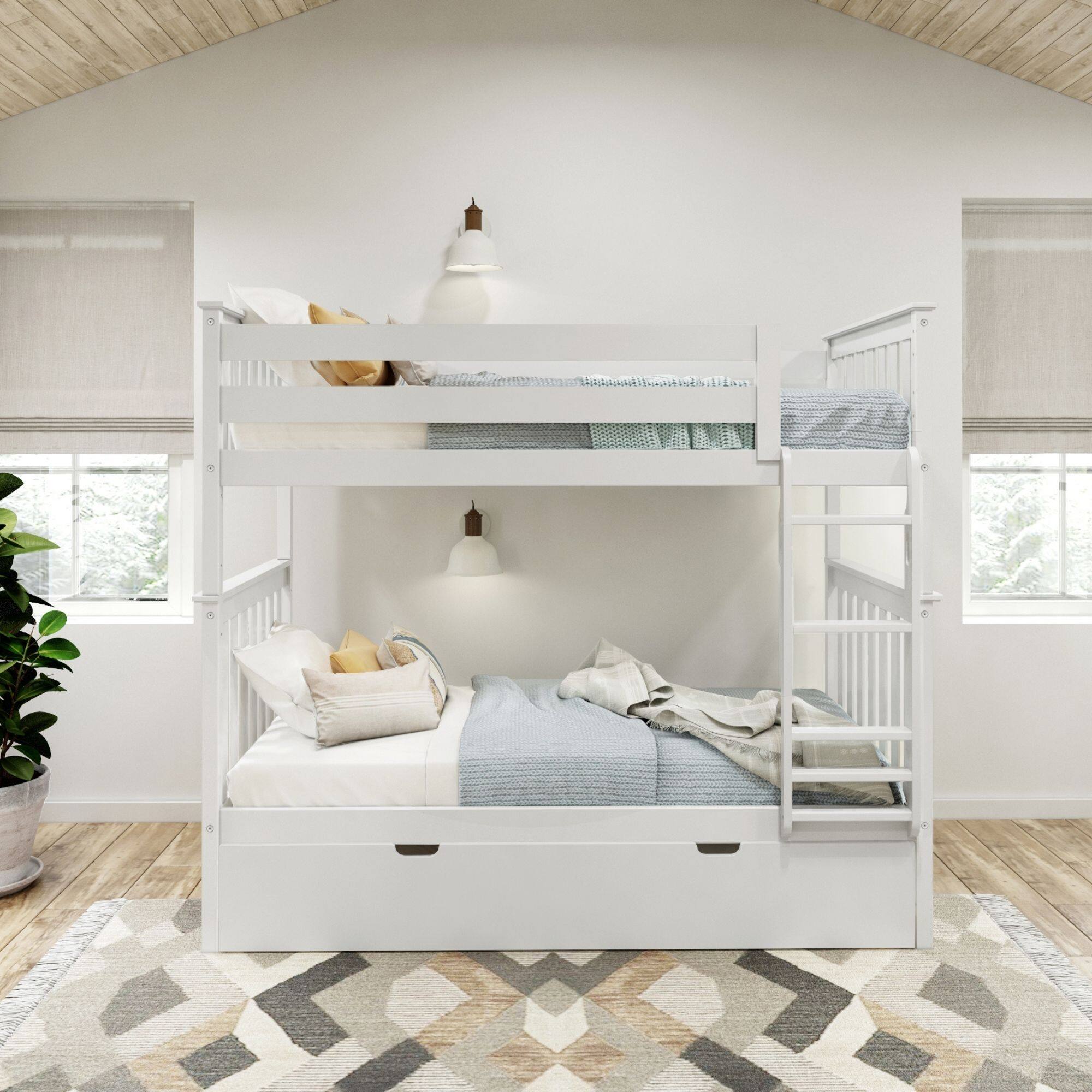 Alt View 1. Plank+Beam - Classic Twin over Twin Bunk Bed Bed + Trundle, White - White.