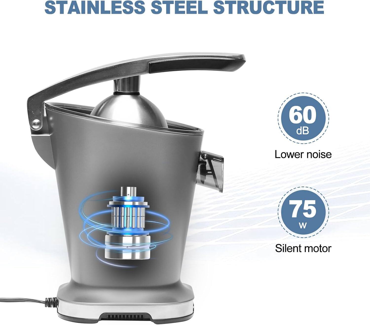 STAINLESS STEEL STRUCTURE  
60 dB Lower noise  
75 W Silent motor